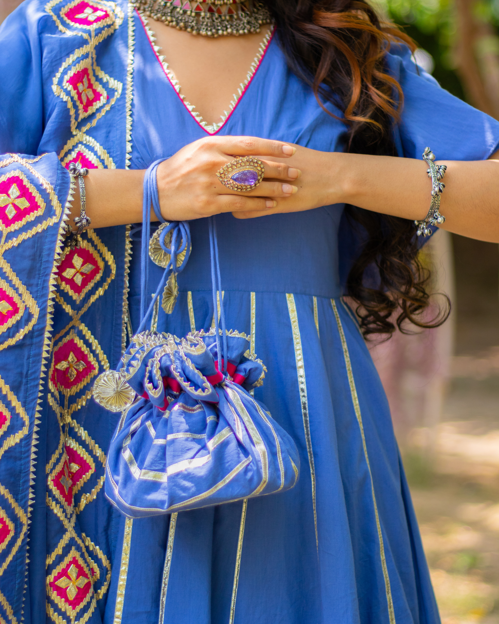 Blue Melody Gota Sharara Set With Gota Potli