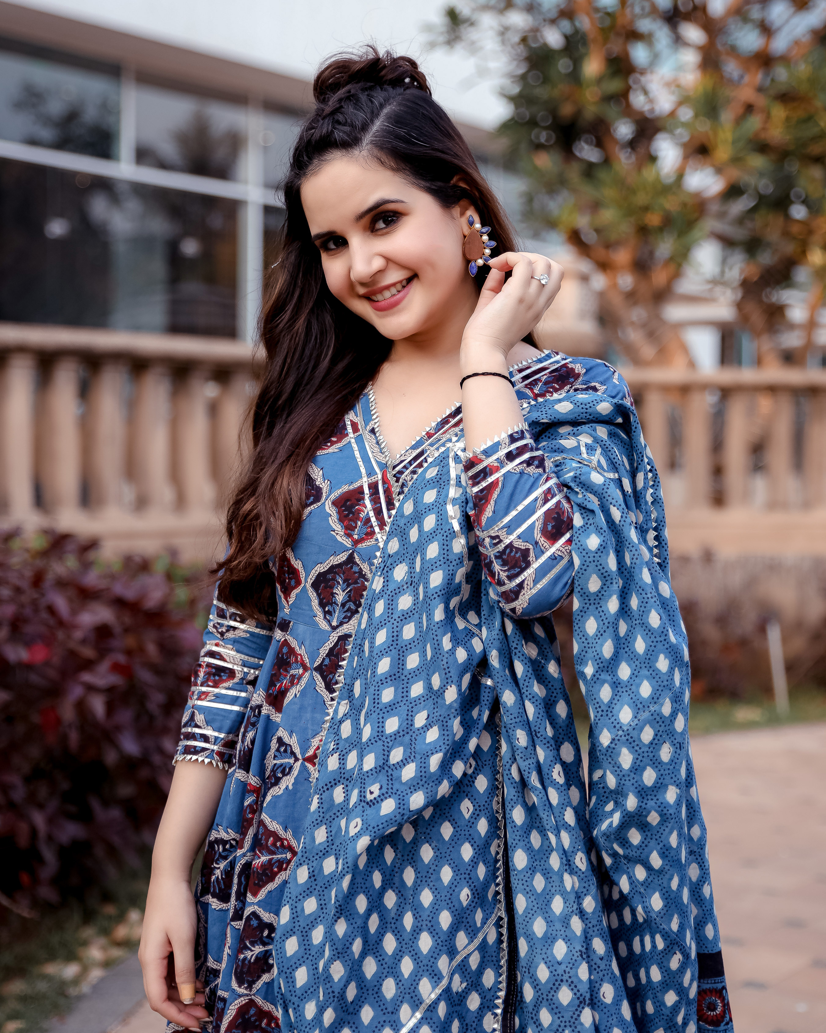 Aster Blue Handblock Suit Set