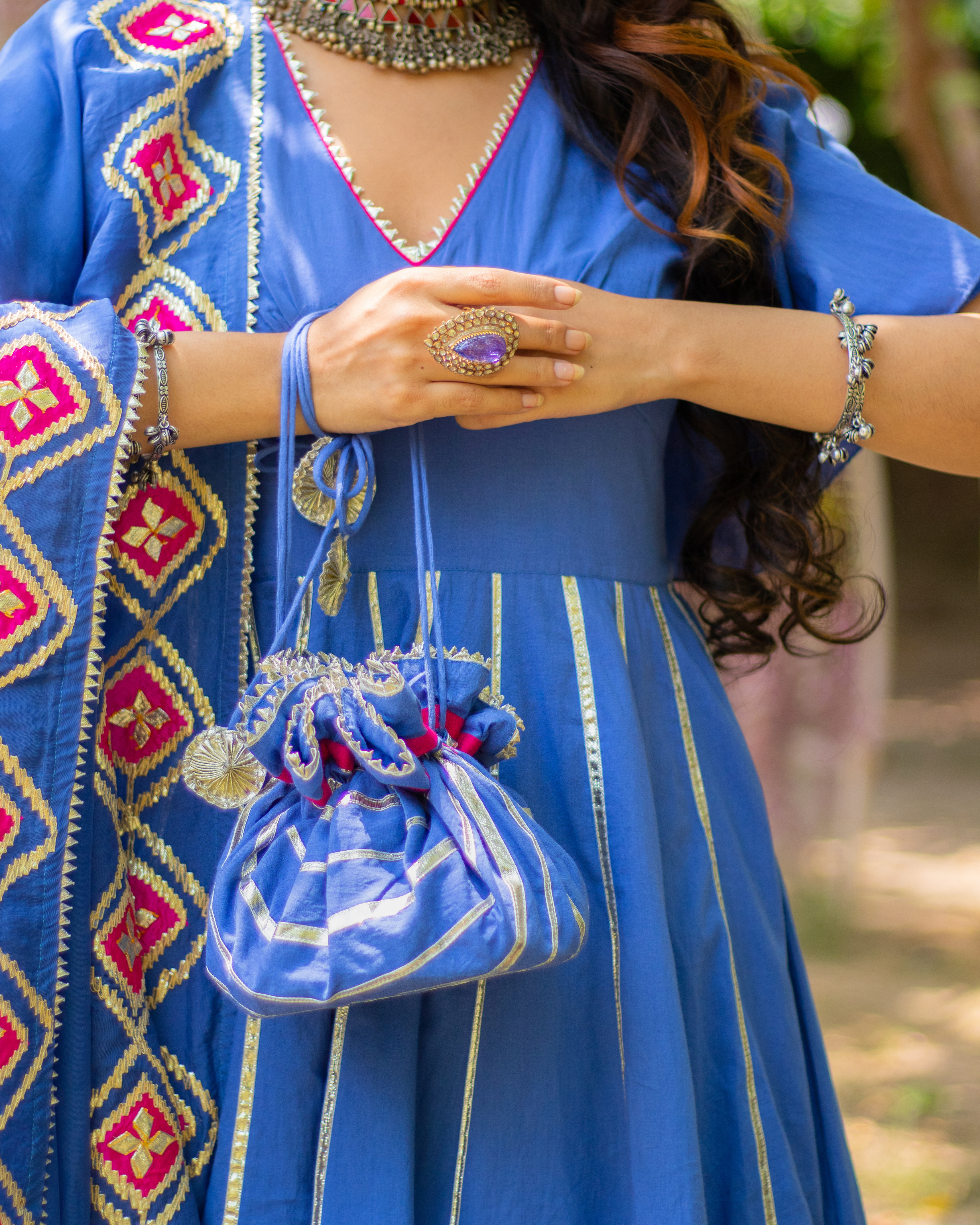 Blue Melody Gota Sharara Set With Gota Potli