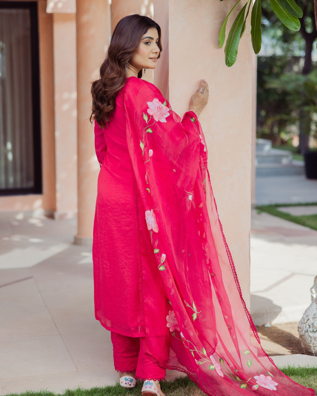 Meadow Magenta Handpainted Chanderi Suit Set