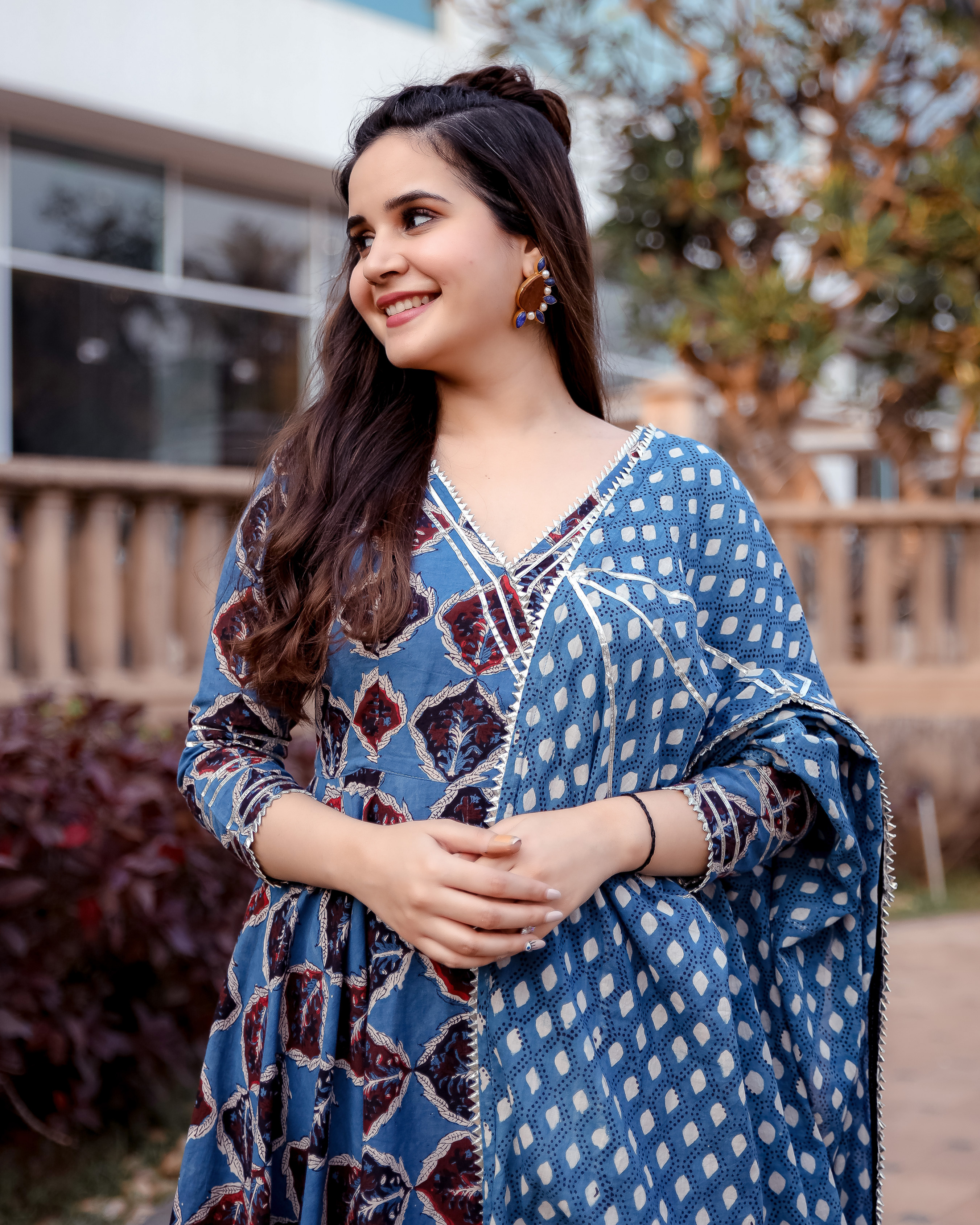 Aster Blue Handblock Suit Set