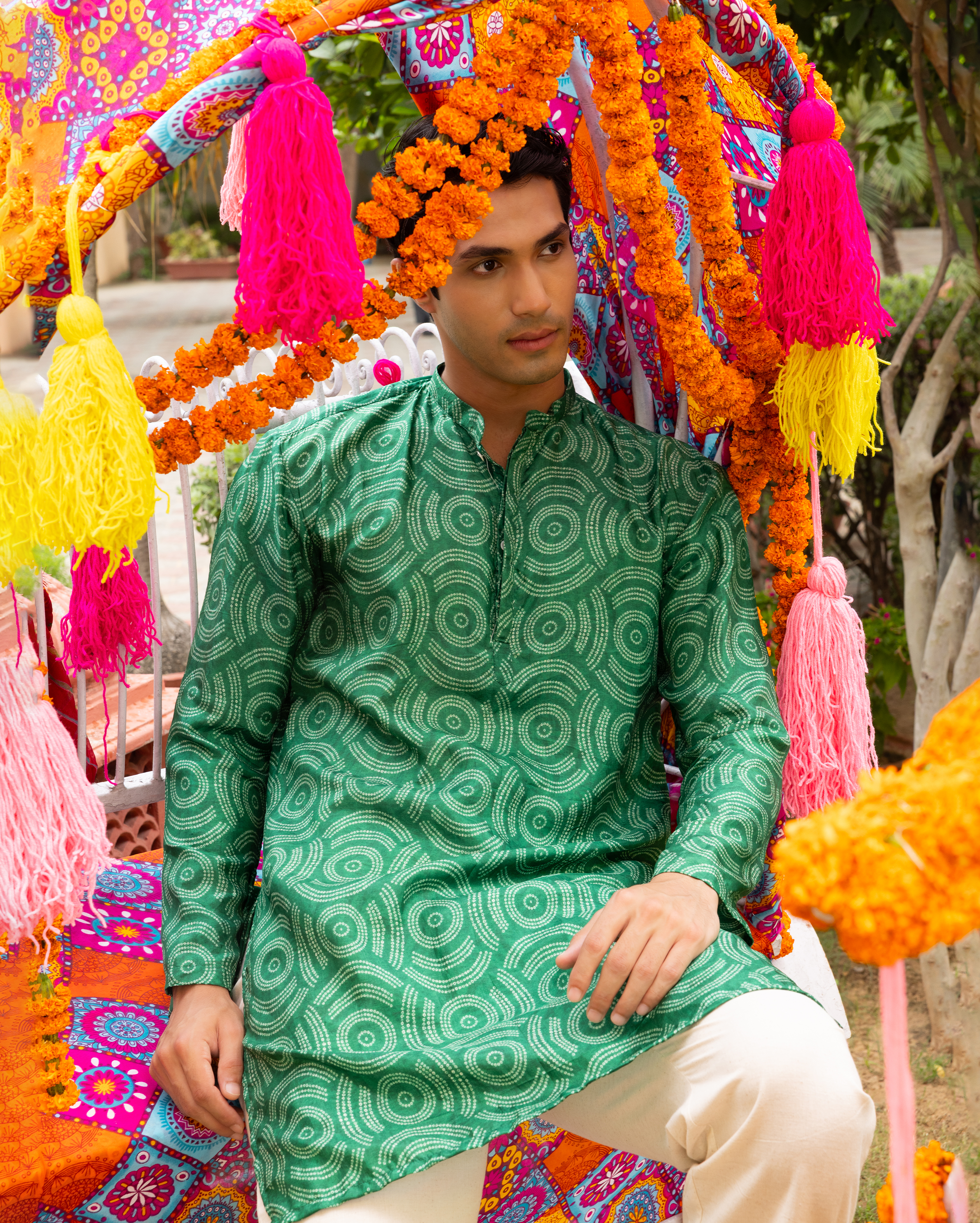 Taarush Green Bandhani Chanderi Kurta
