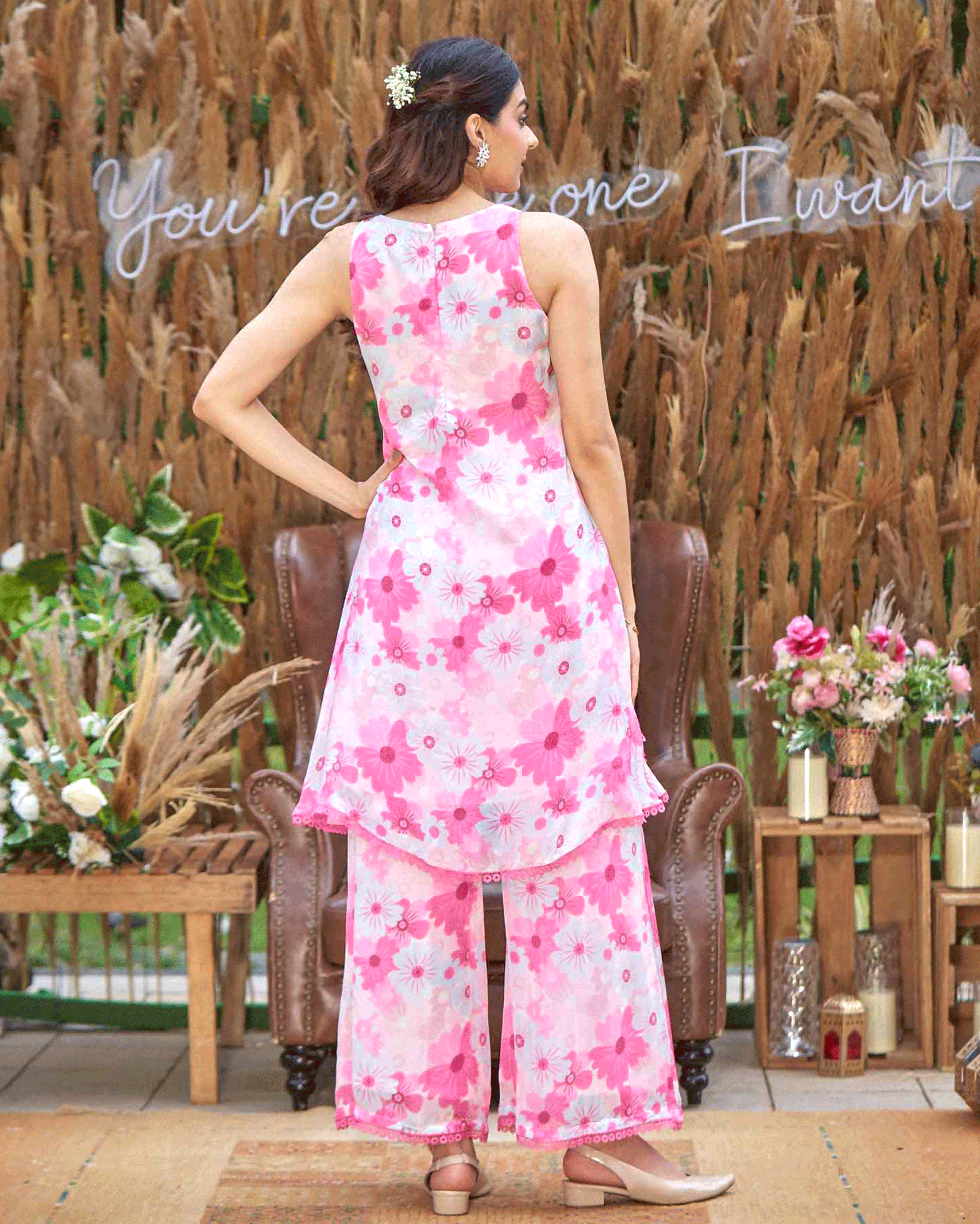 Blossam Pink Printed Silk Coord Set