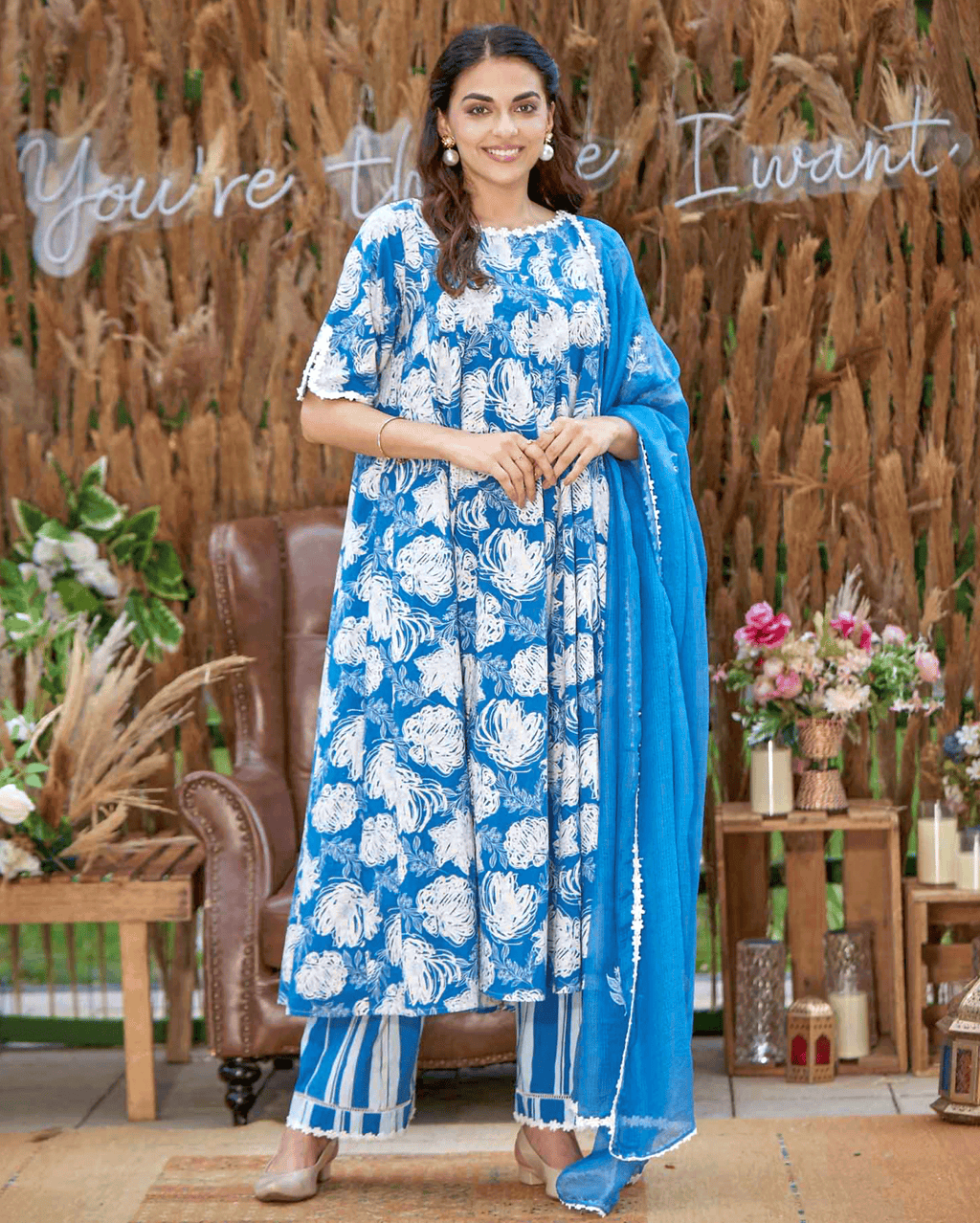 Anvika Blue Printed Cotton Suit Set