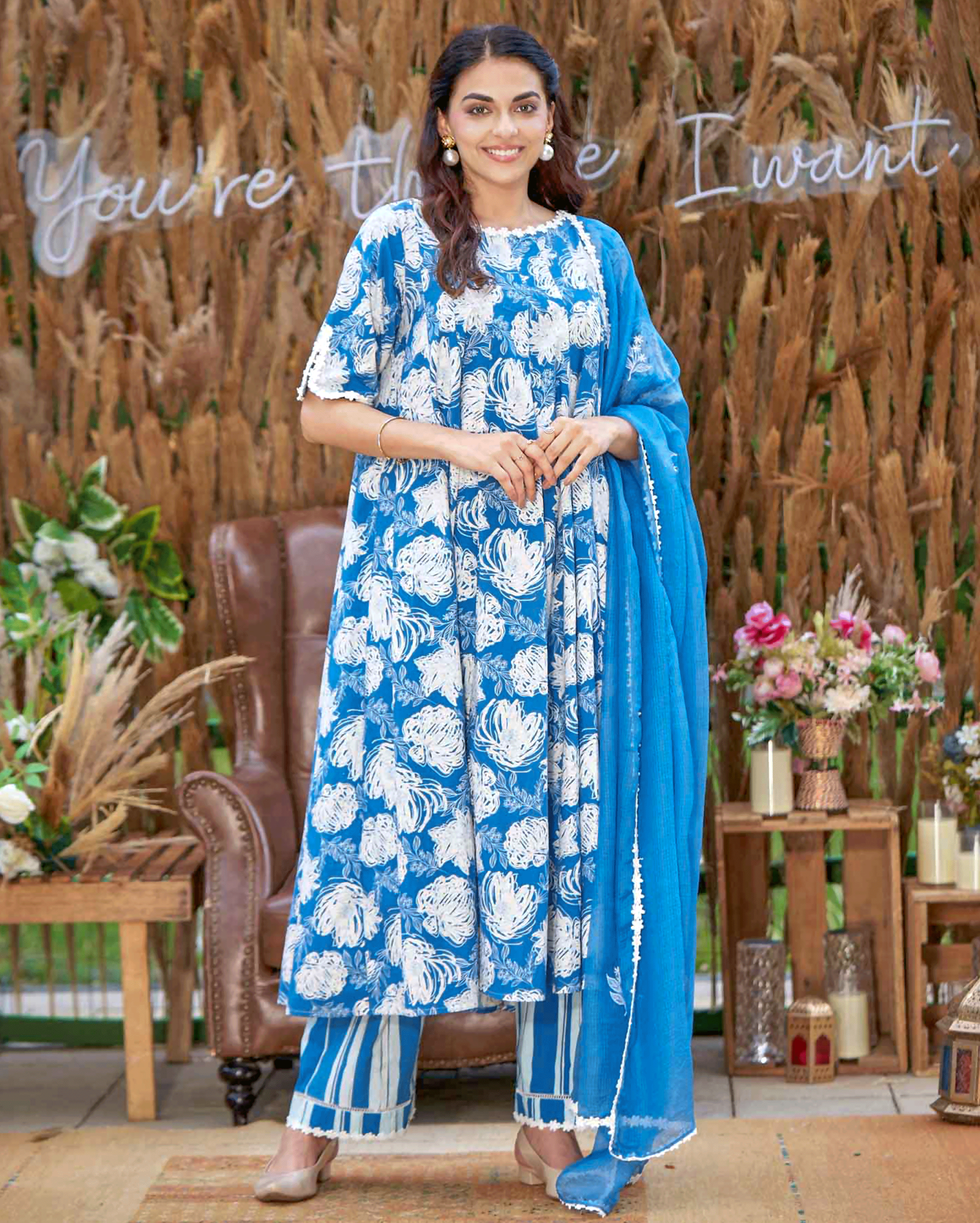 Anvika Blue Printed Cotton Suit Set
