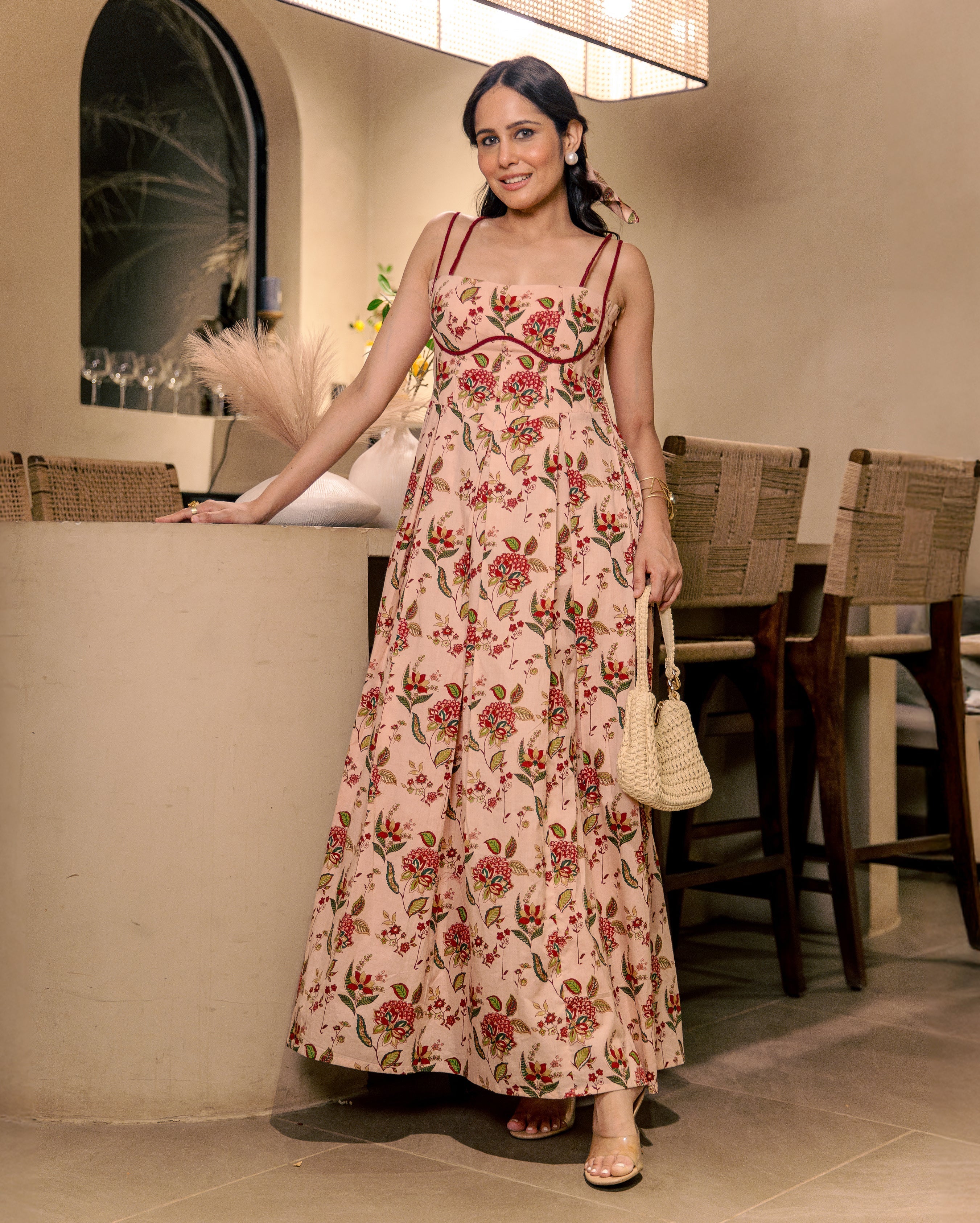 Blush Peach Cotton Printed Dress