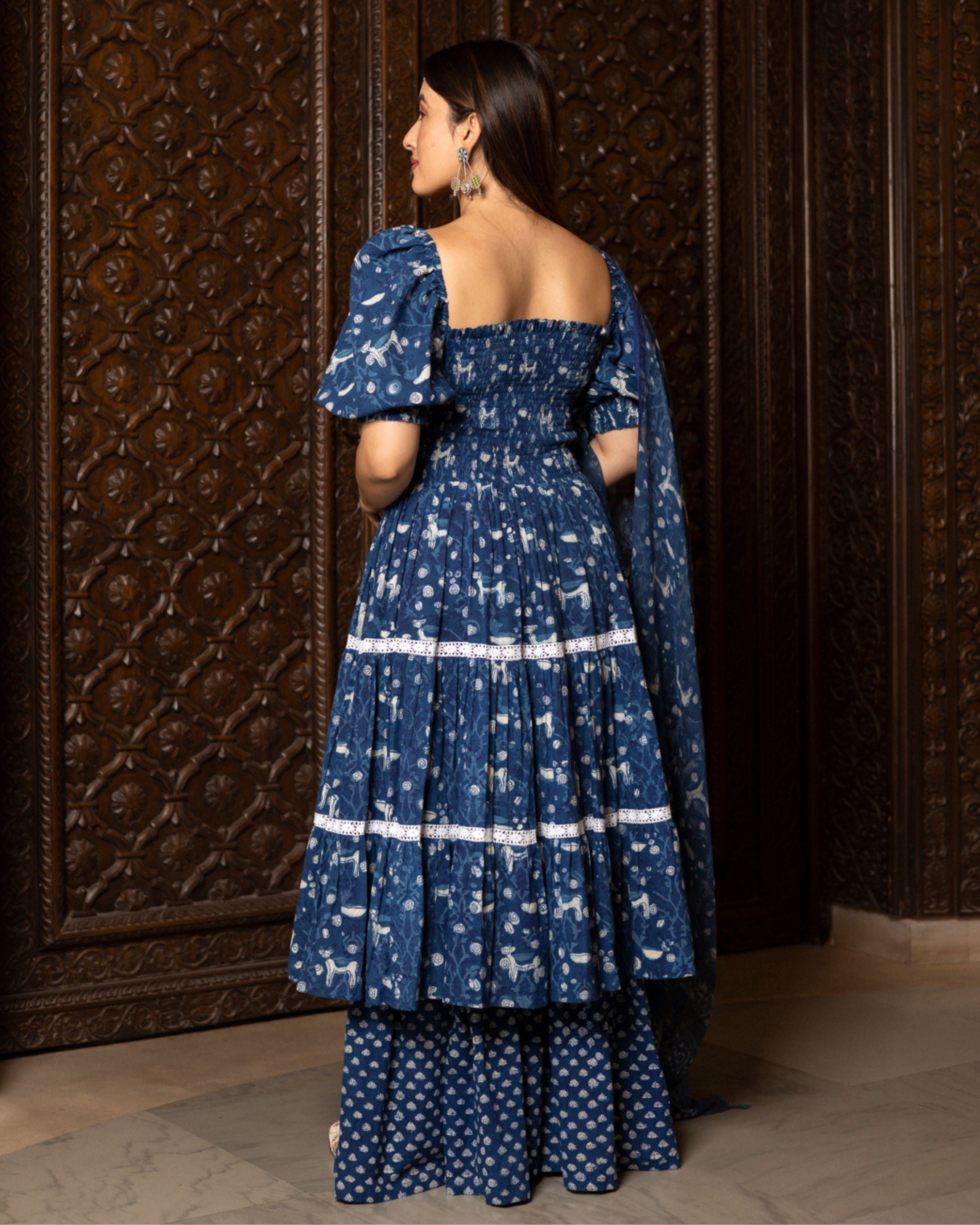 Nilgiri Handblock Tiered Sharara Set