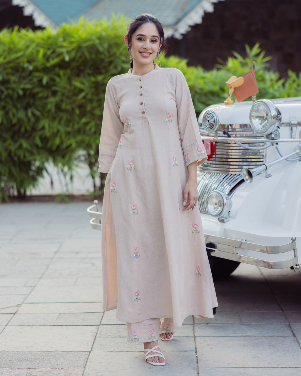 Stick Beige Embroidered Flex Kurta Set