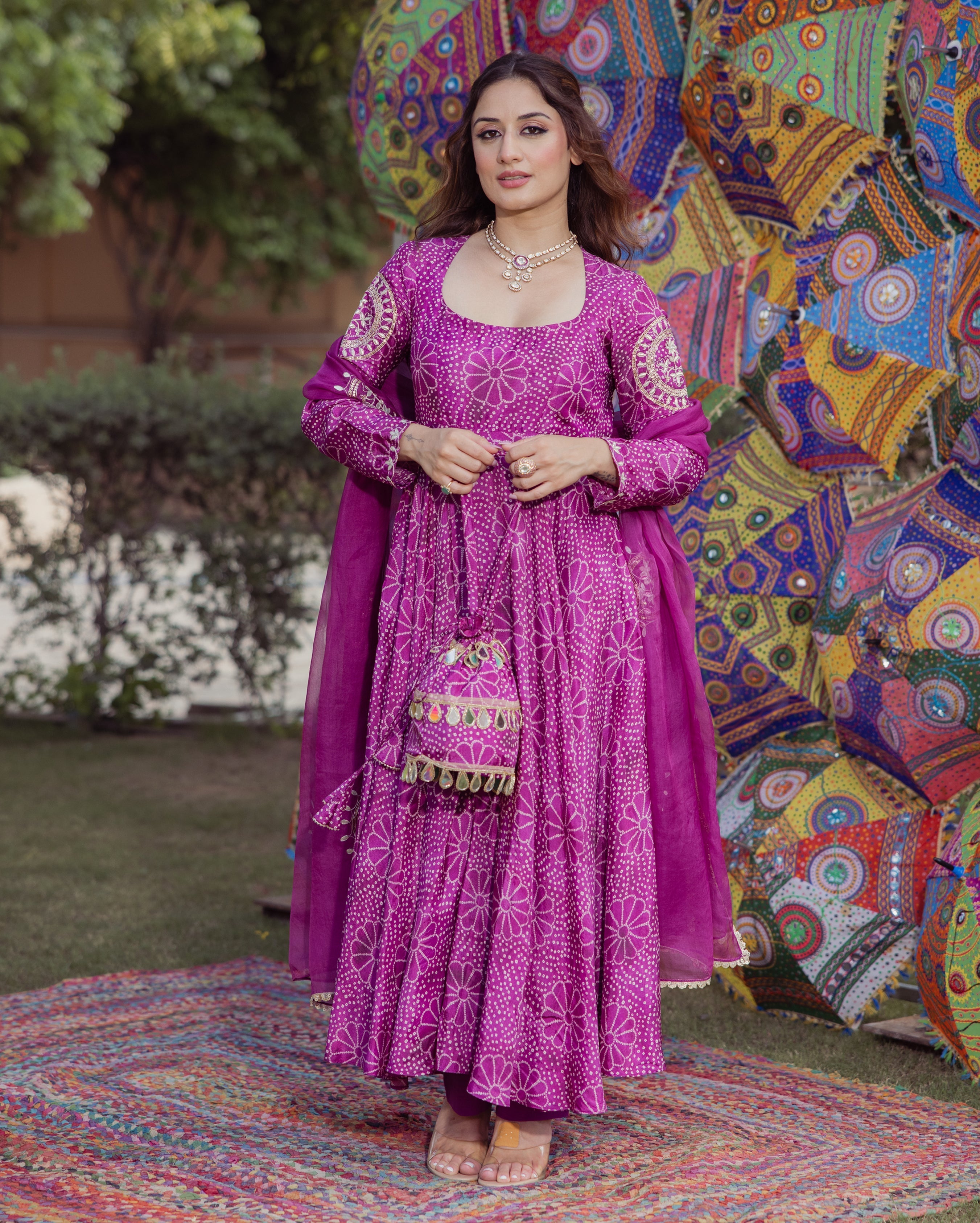 Shraddha Magenta Bandhani Chanderi Suit Set