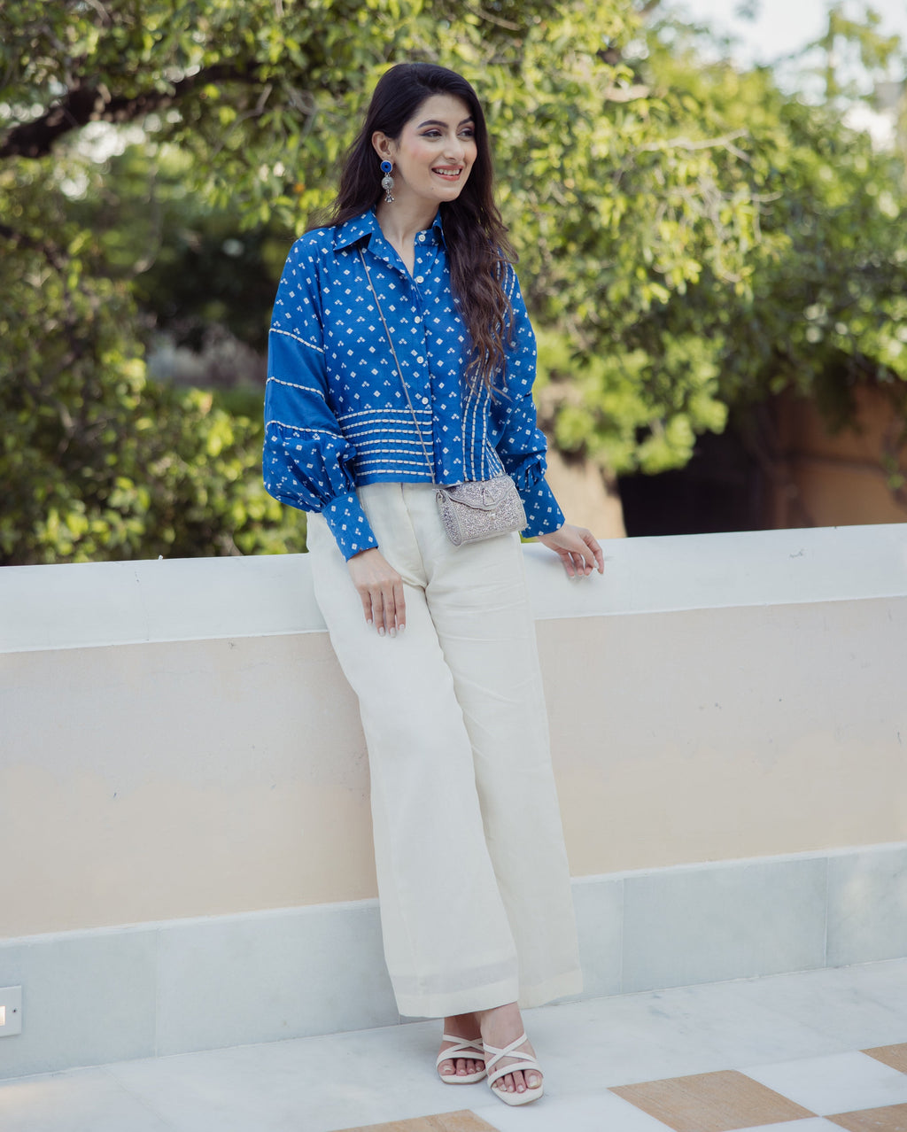 Heer Blue Bandhani Chanderi Shirt