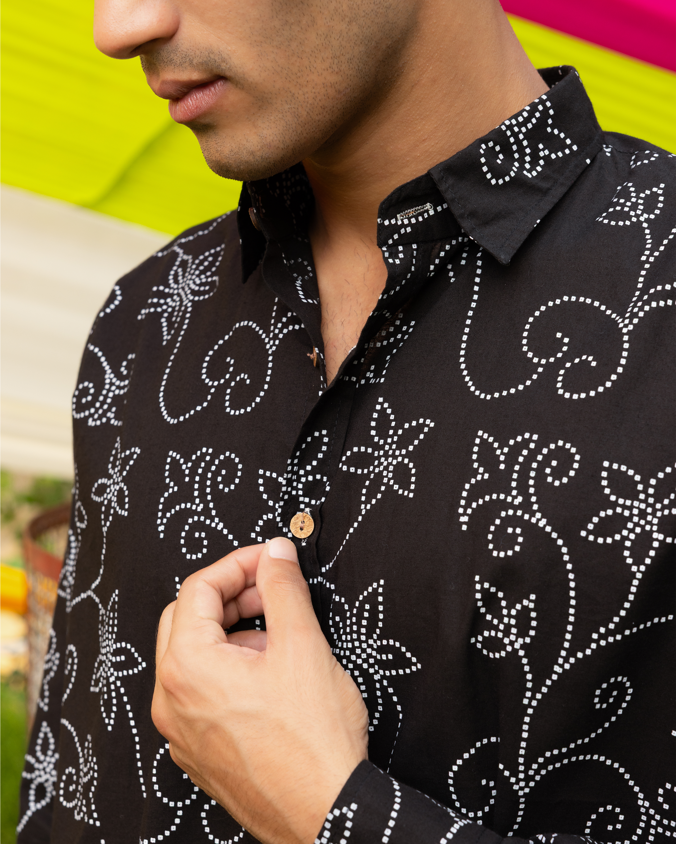 Ahan Black Bandhani Cotton Shirt