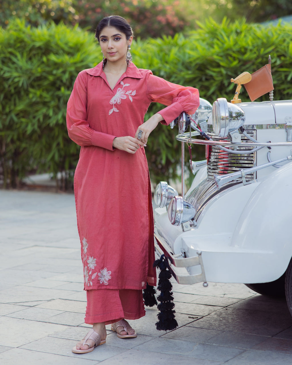 Tool Red Embroidered Chanderi Kurta Set