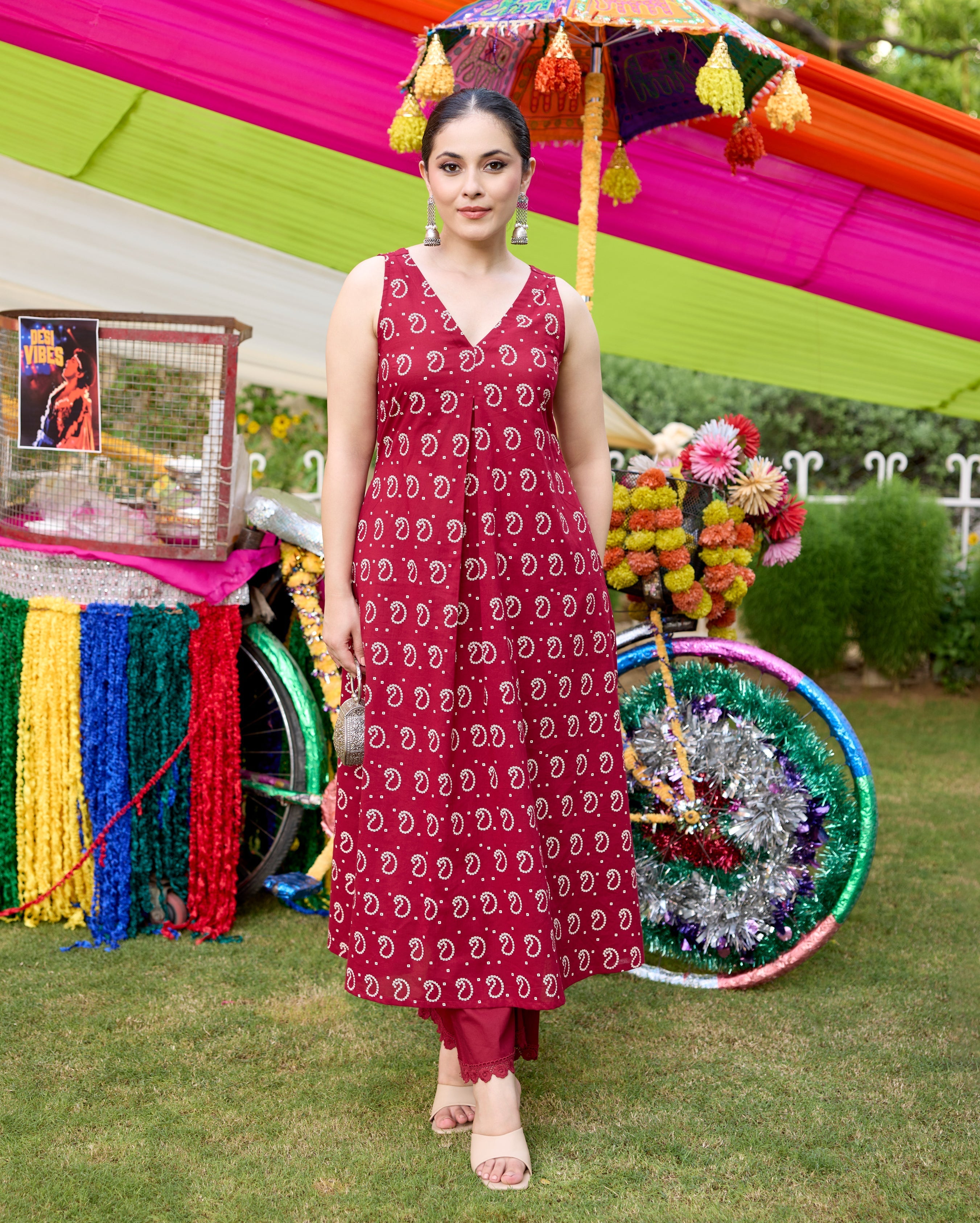Gulaal Maroon Bandhani Cotton Kurta Set