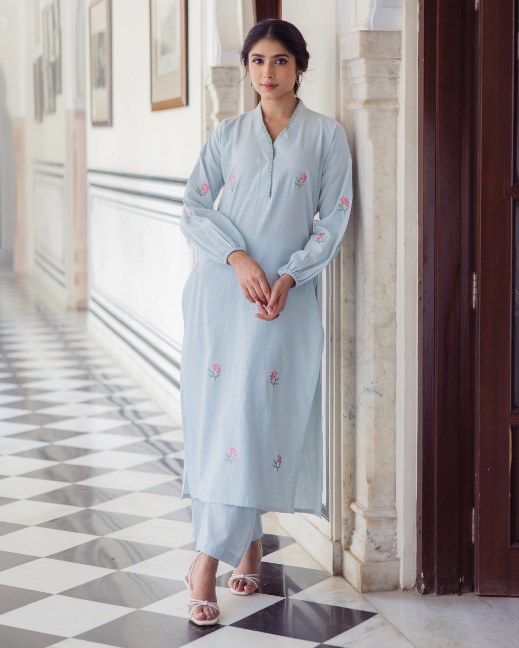 Dazzle Blue Embroidered Flex Kurta Set