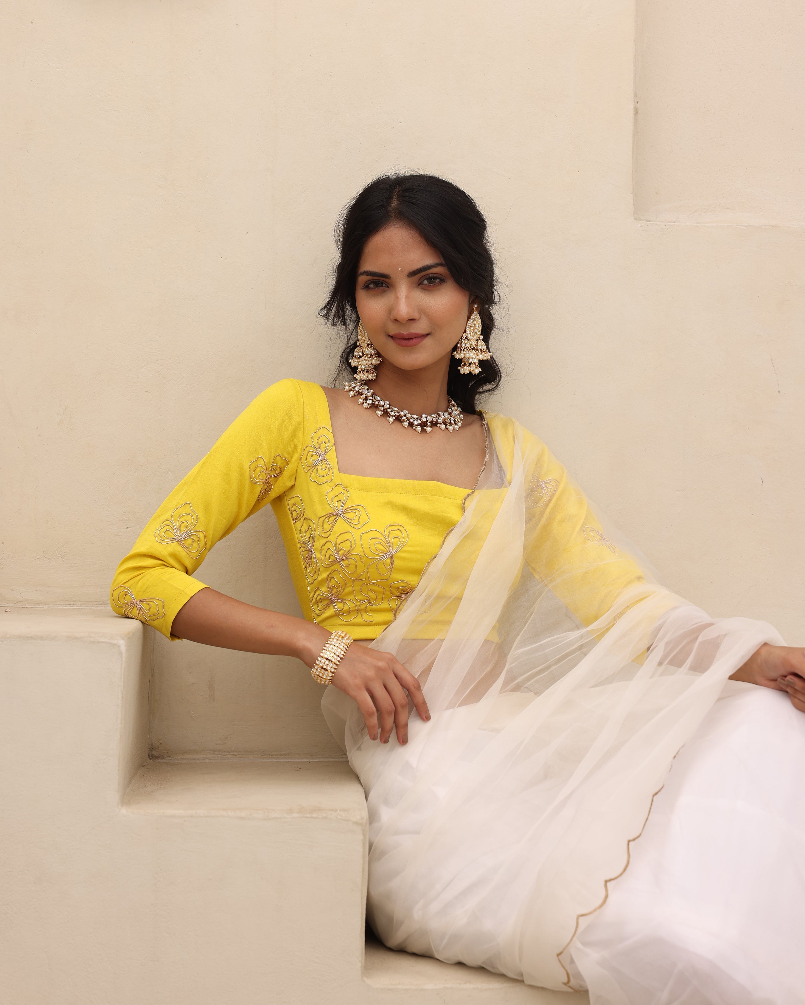 Kesar Yellow Chanderi Embroidered Blouse