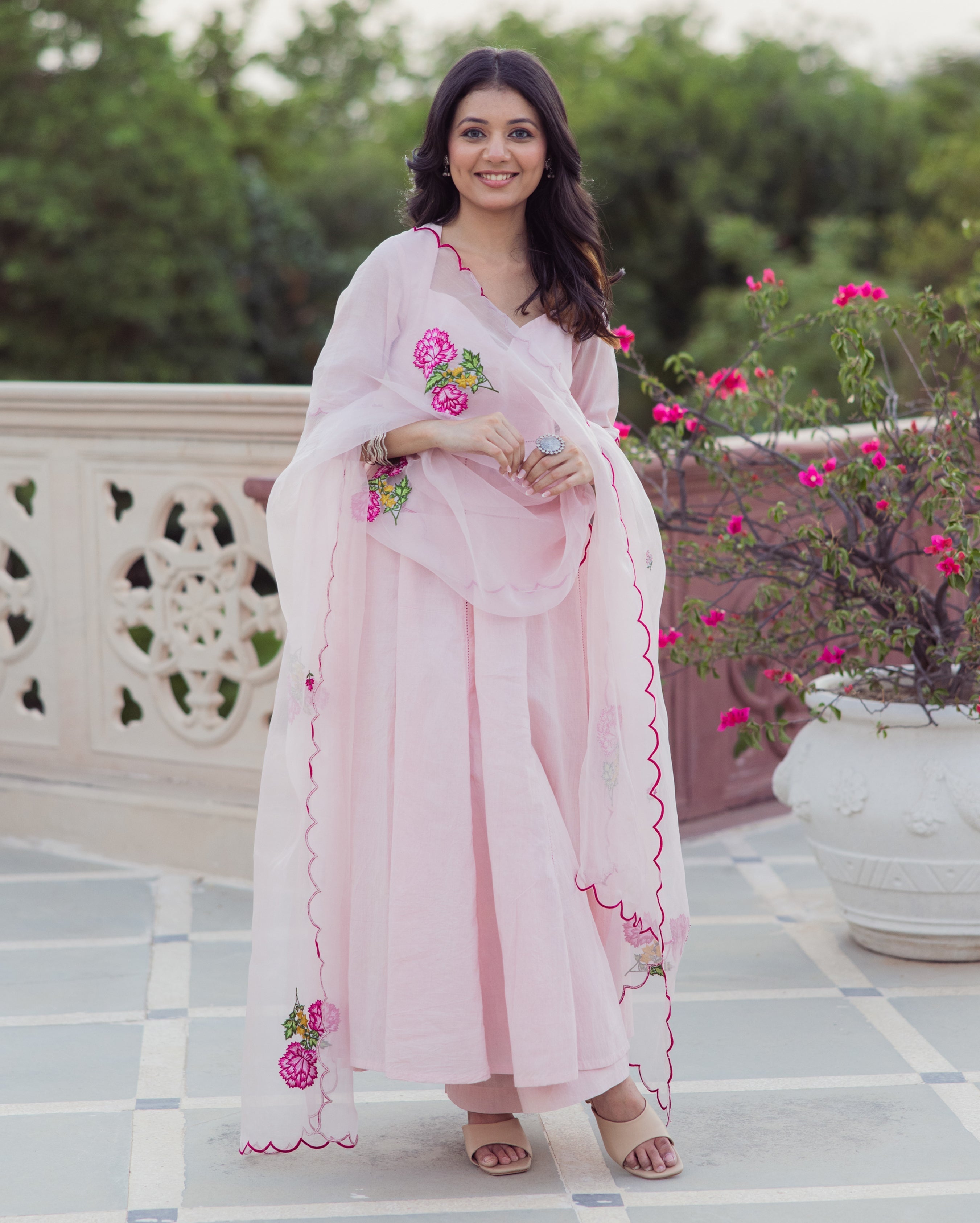Shell Pink Embroidered Cotton Suit Set
