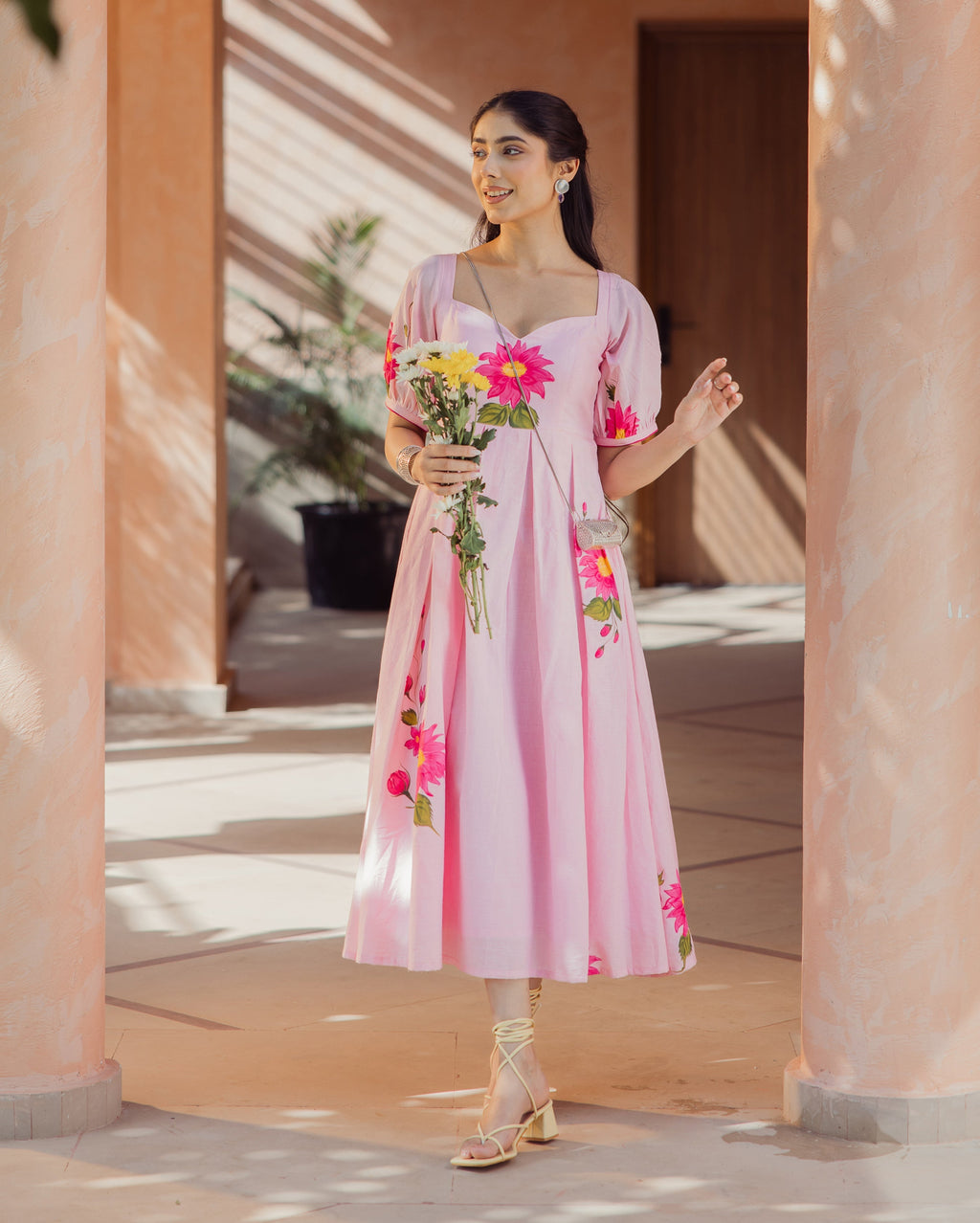 Flora Fable Pink Handpainted Cotton Dress