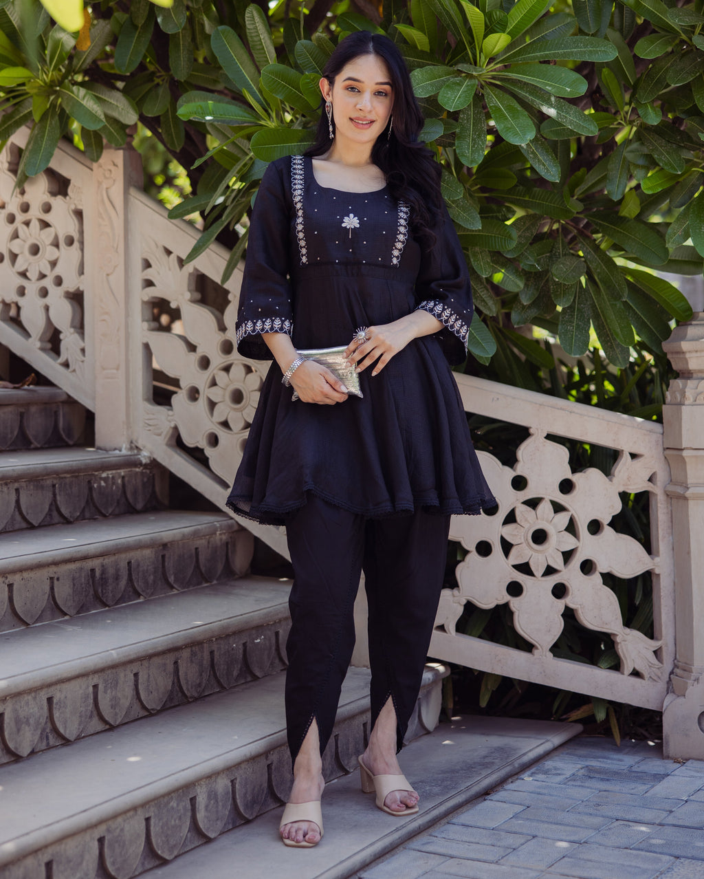 Enchanted Leaf Black Embroidered Doria Coord Set