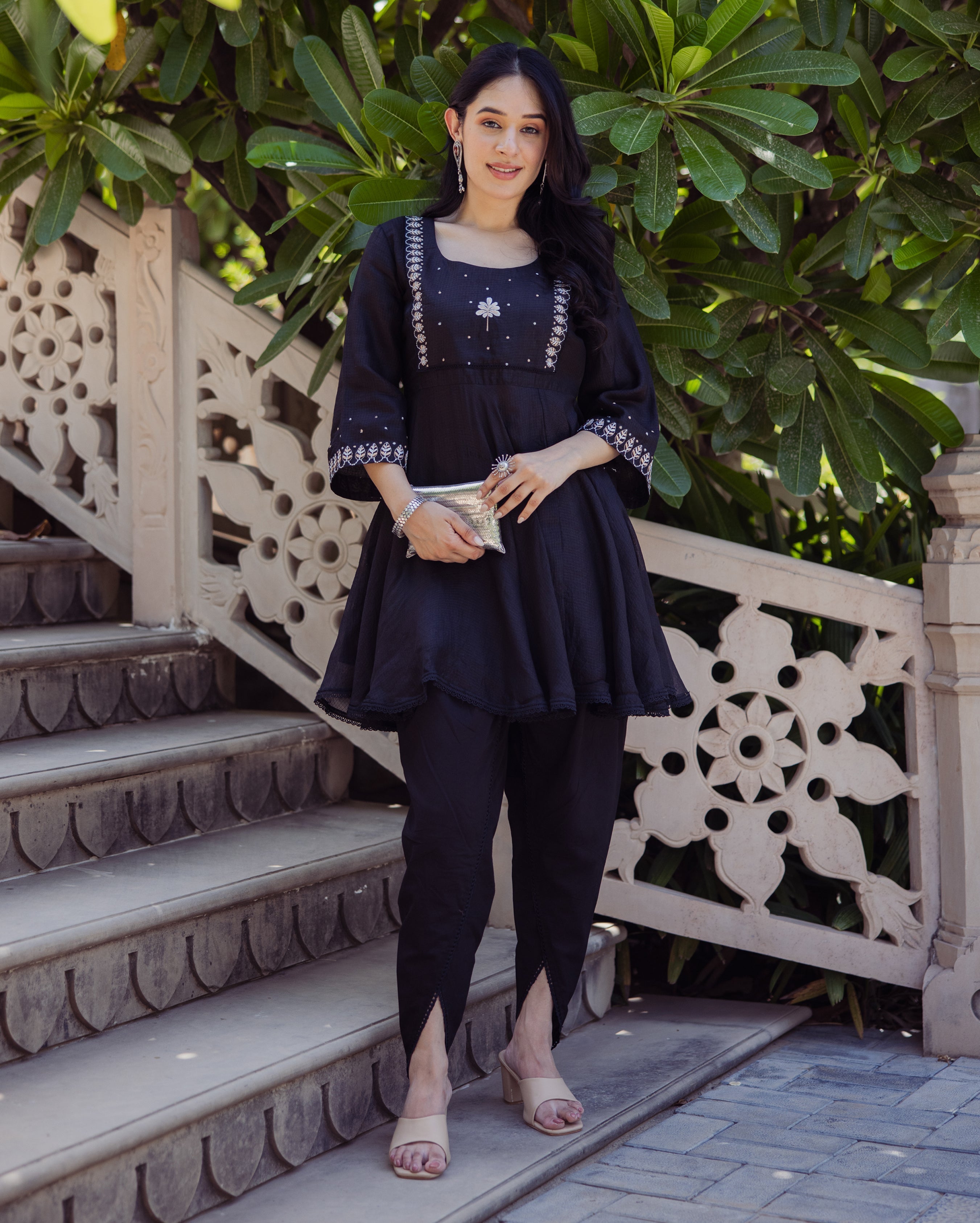 Enchanted Leaf Black Embroidered Doria Coord Set