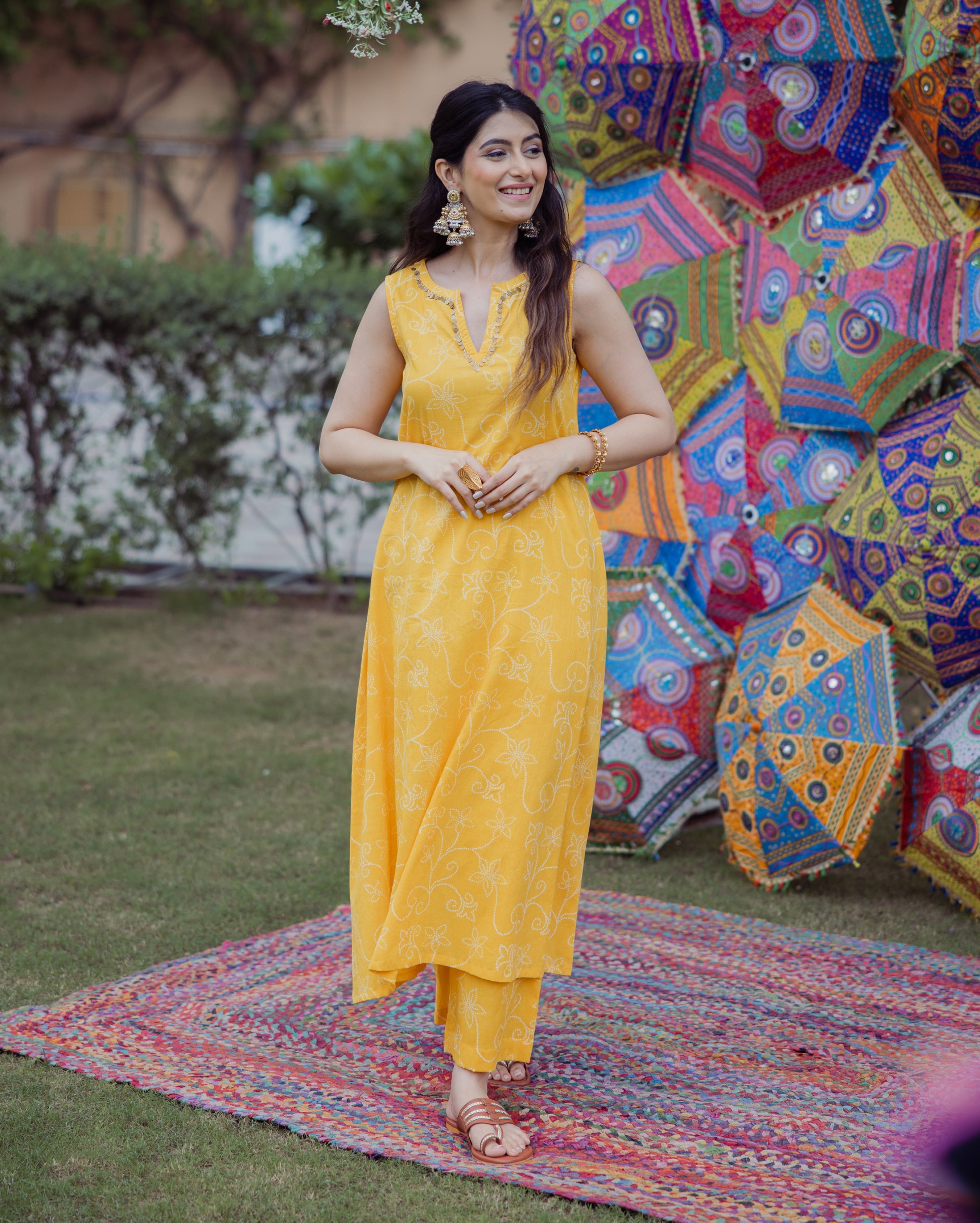 Shikha Yellow Bandhani Cotton Kurta Set