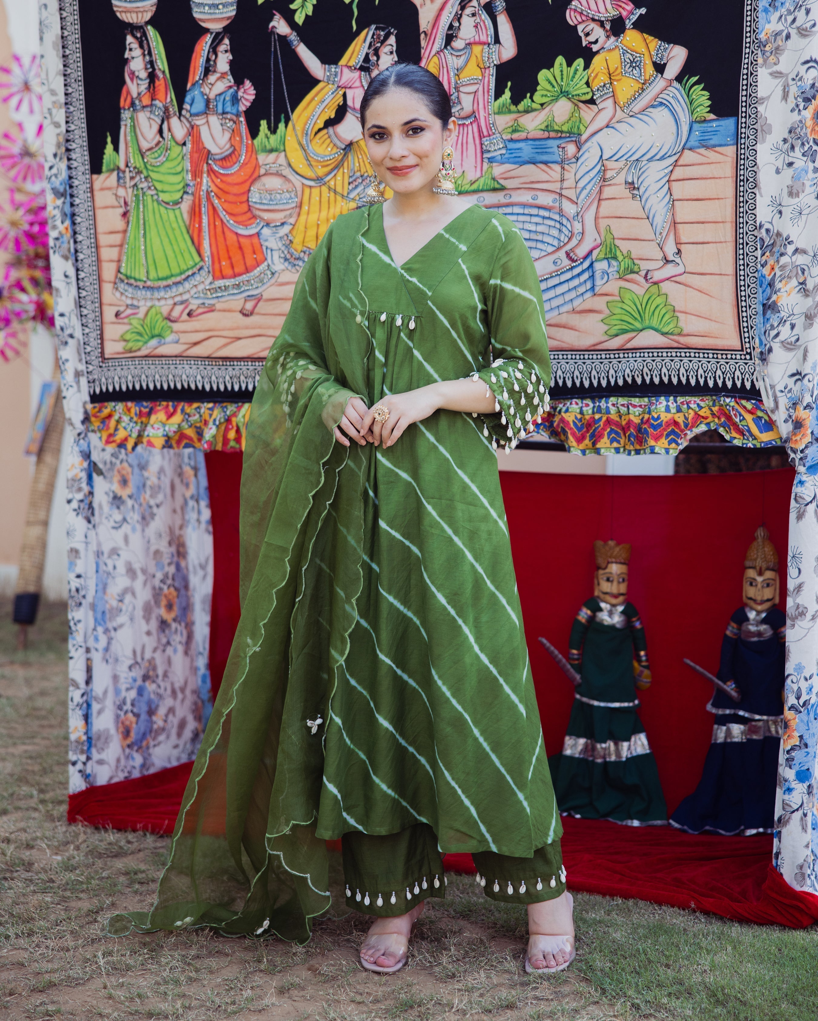 Bandhan Green Leheriya Cotton Suit Set