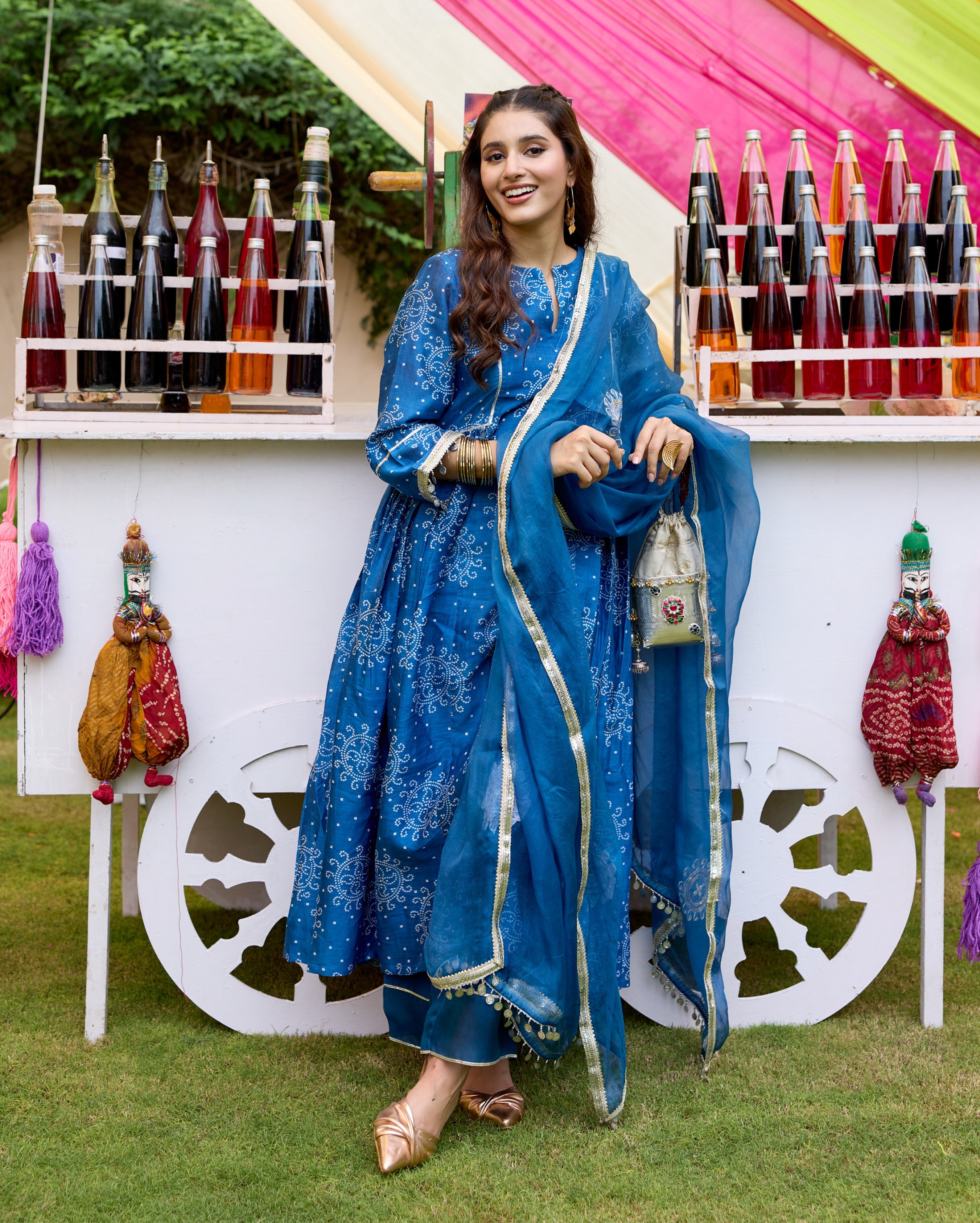 Arogya Blue Bandhani Chanderi Suit Set