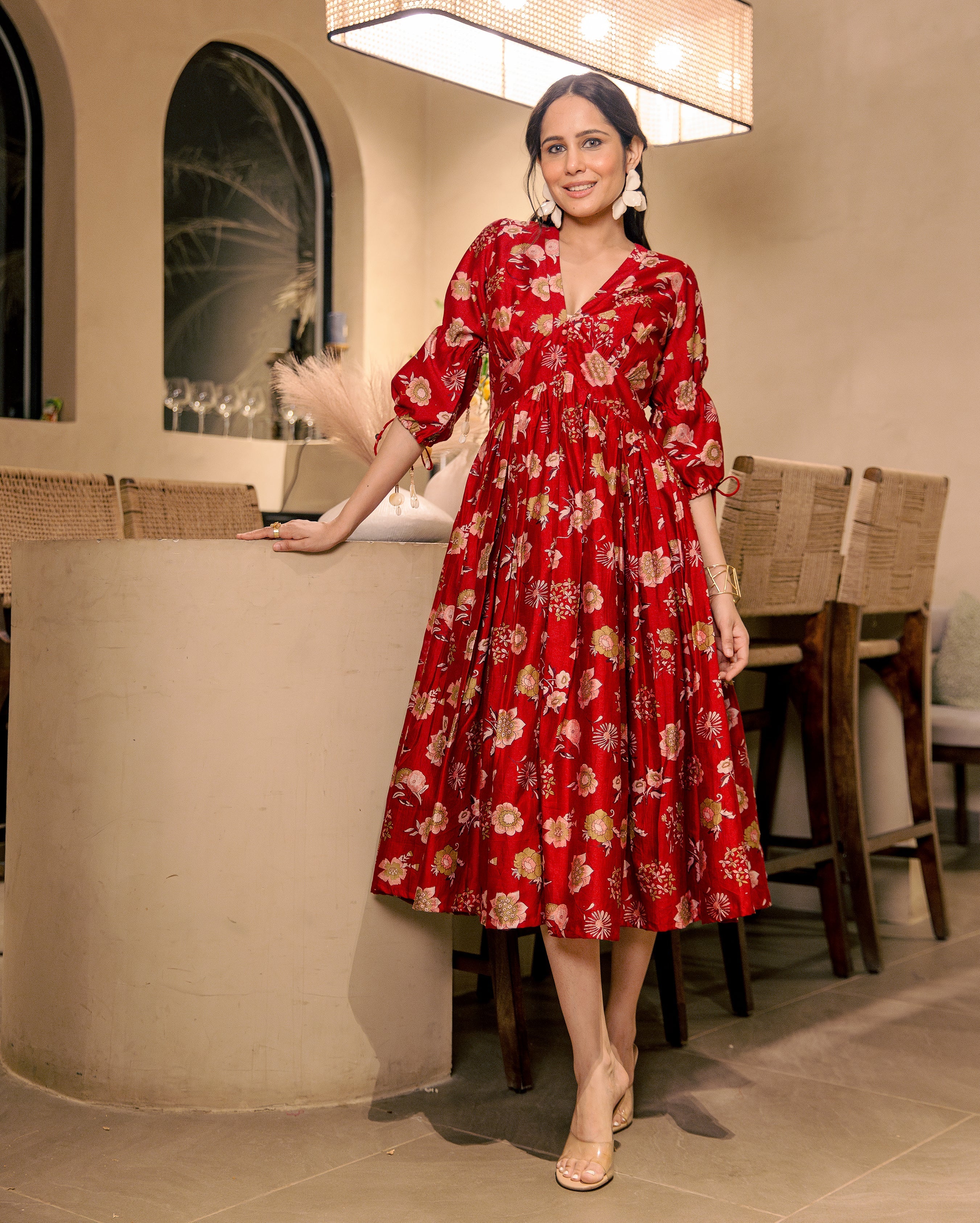 Sherrie Haze Red Muslin Printed Dress