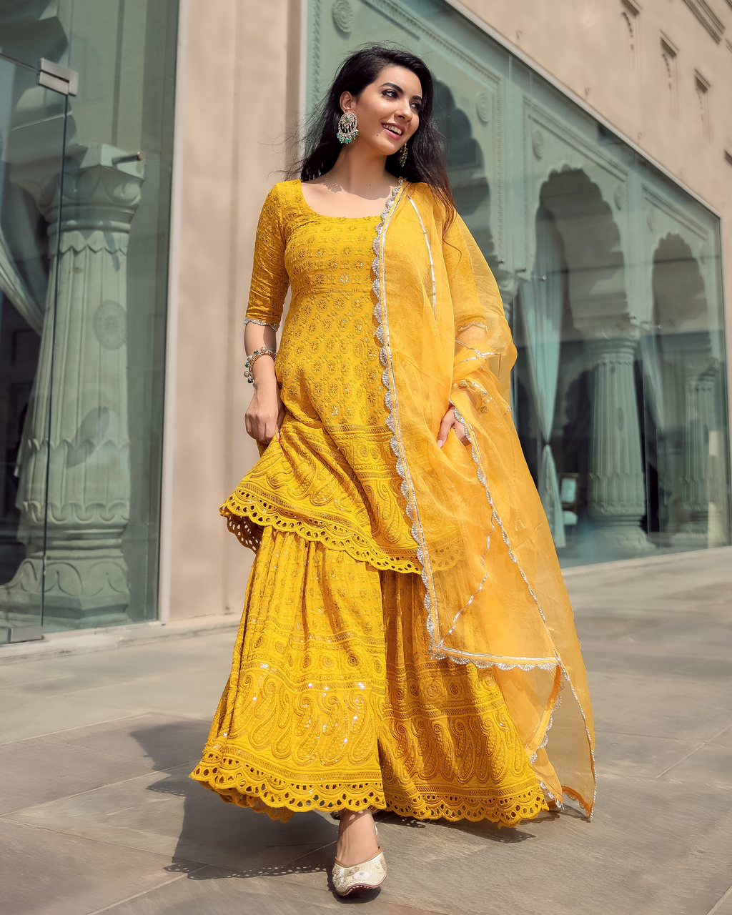 Yellow Jasmine Embroidered Sharara Set