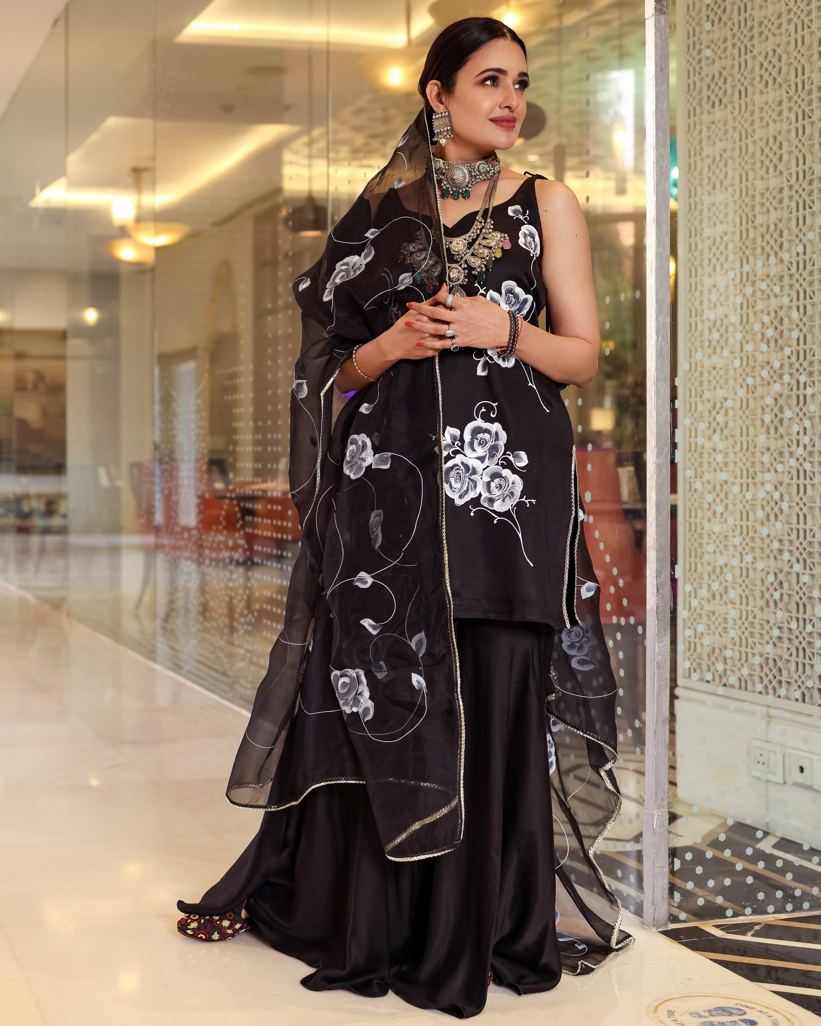 Night Sky Handpainted Sharara Set