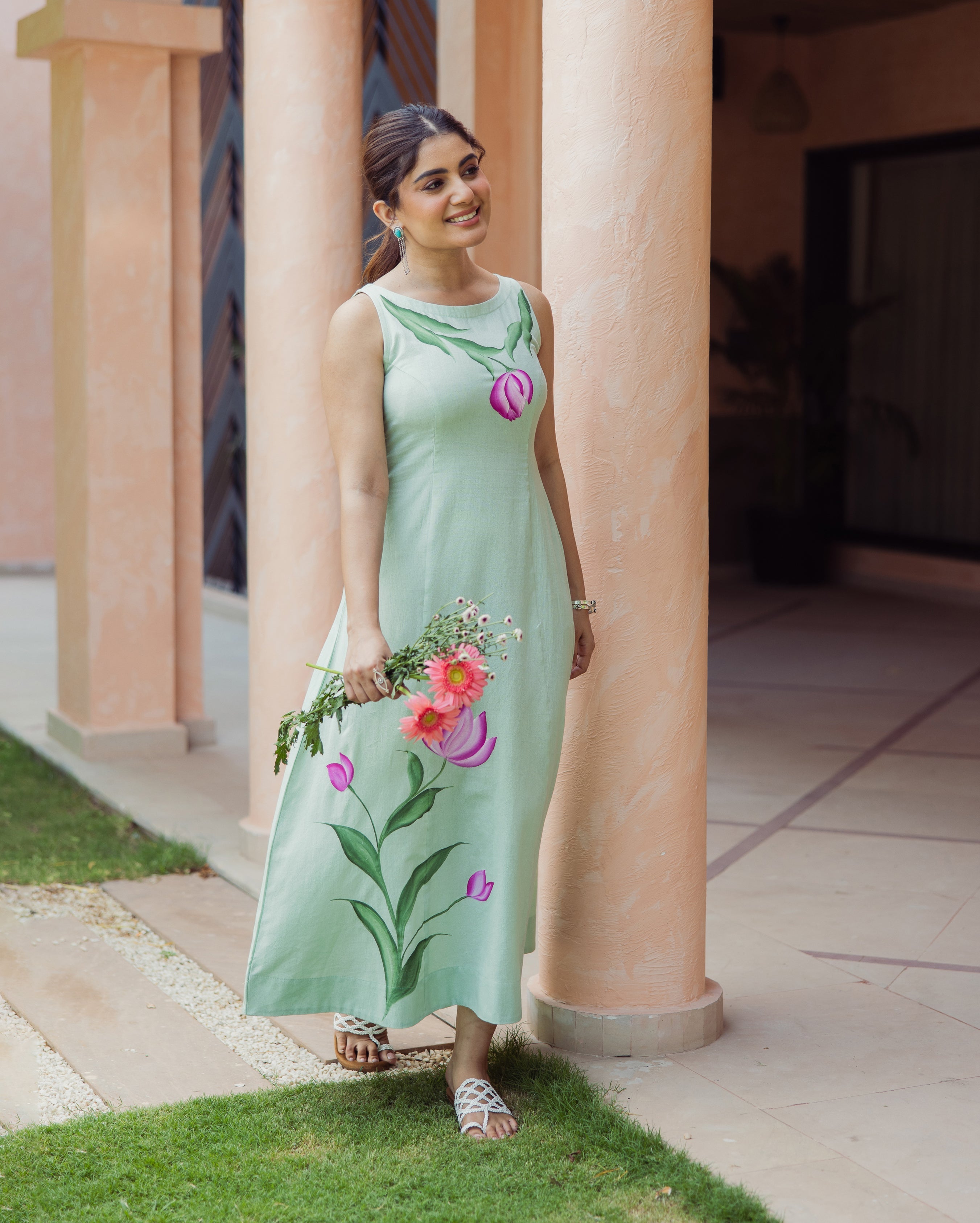 Kylie Sage Green Handpainted Flex Dress