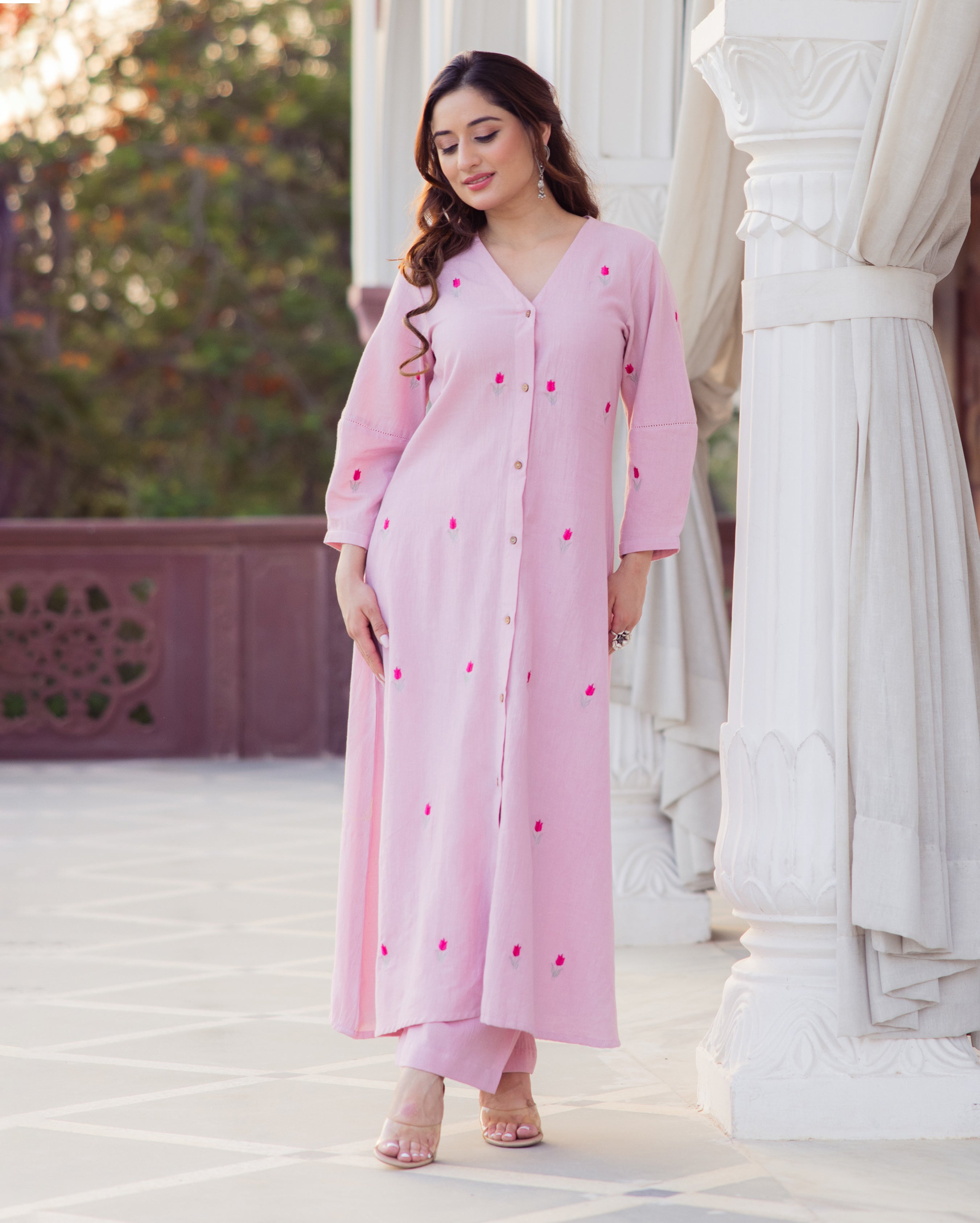 Tulip Pink Embroidered Flex Kurta Set