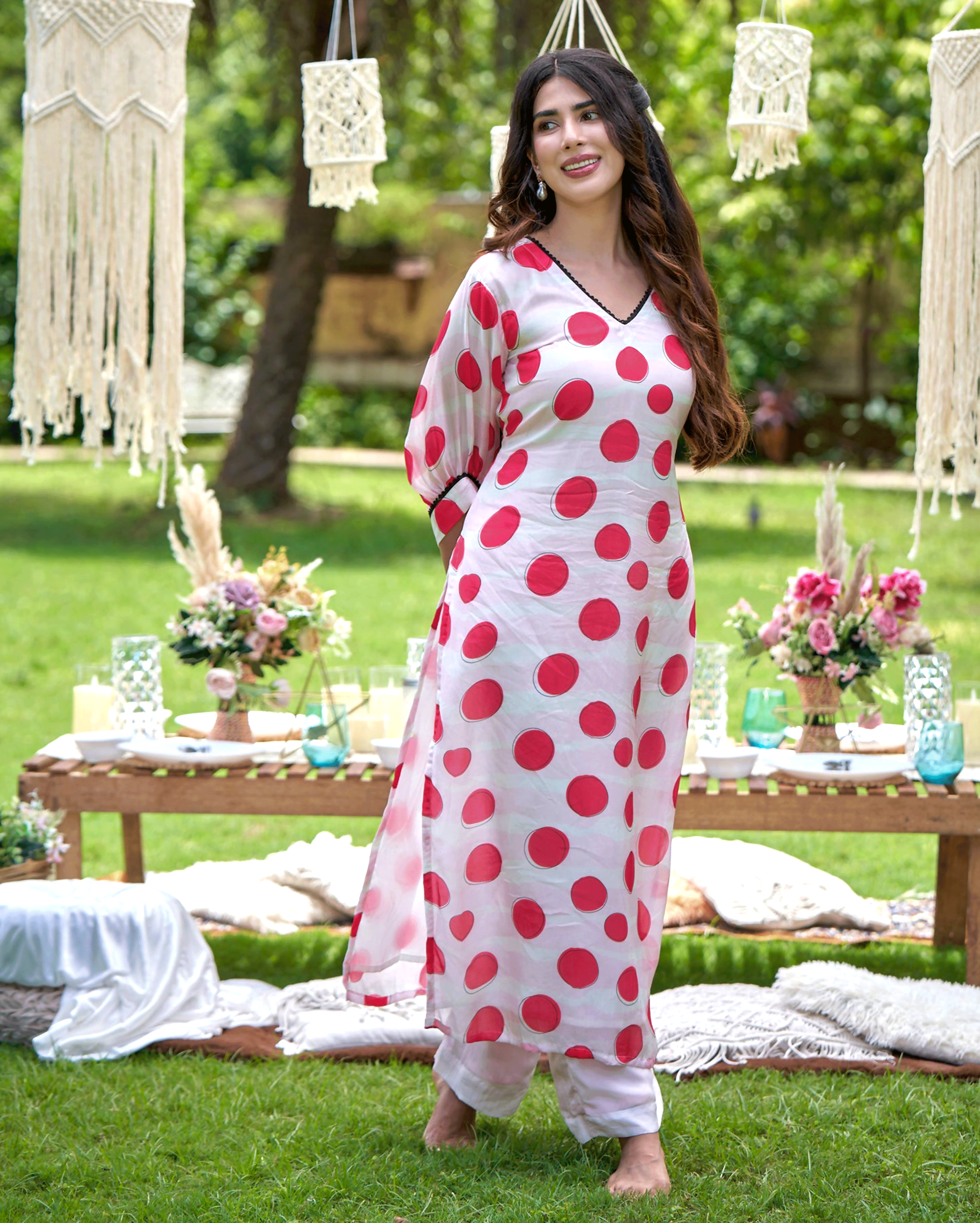 Nainika White Printed Silk Kurta Set