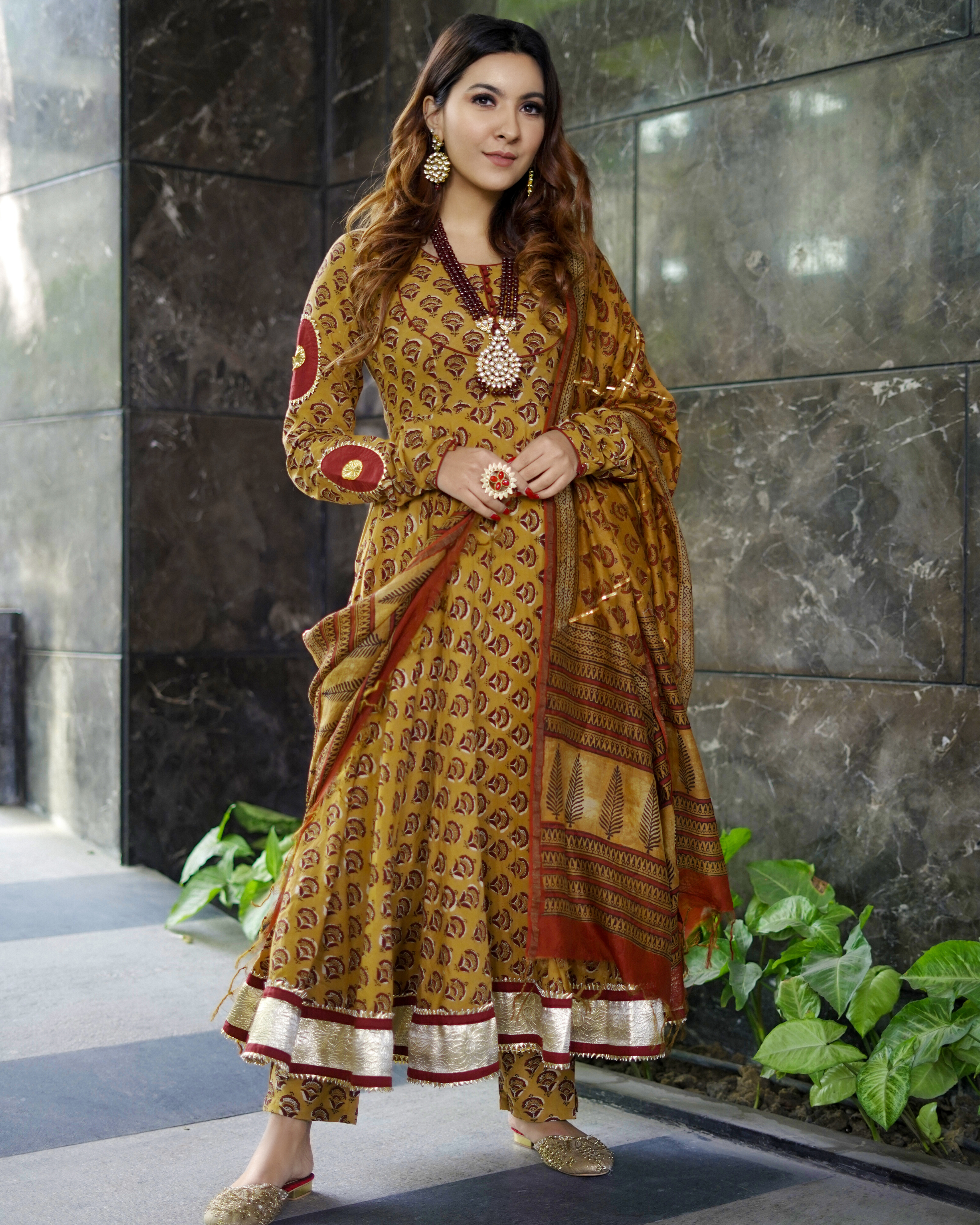 Mustard Yellow Handblock Suit Set