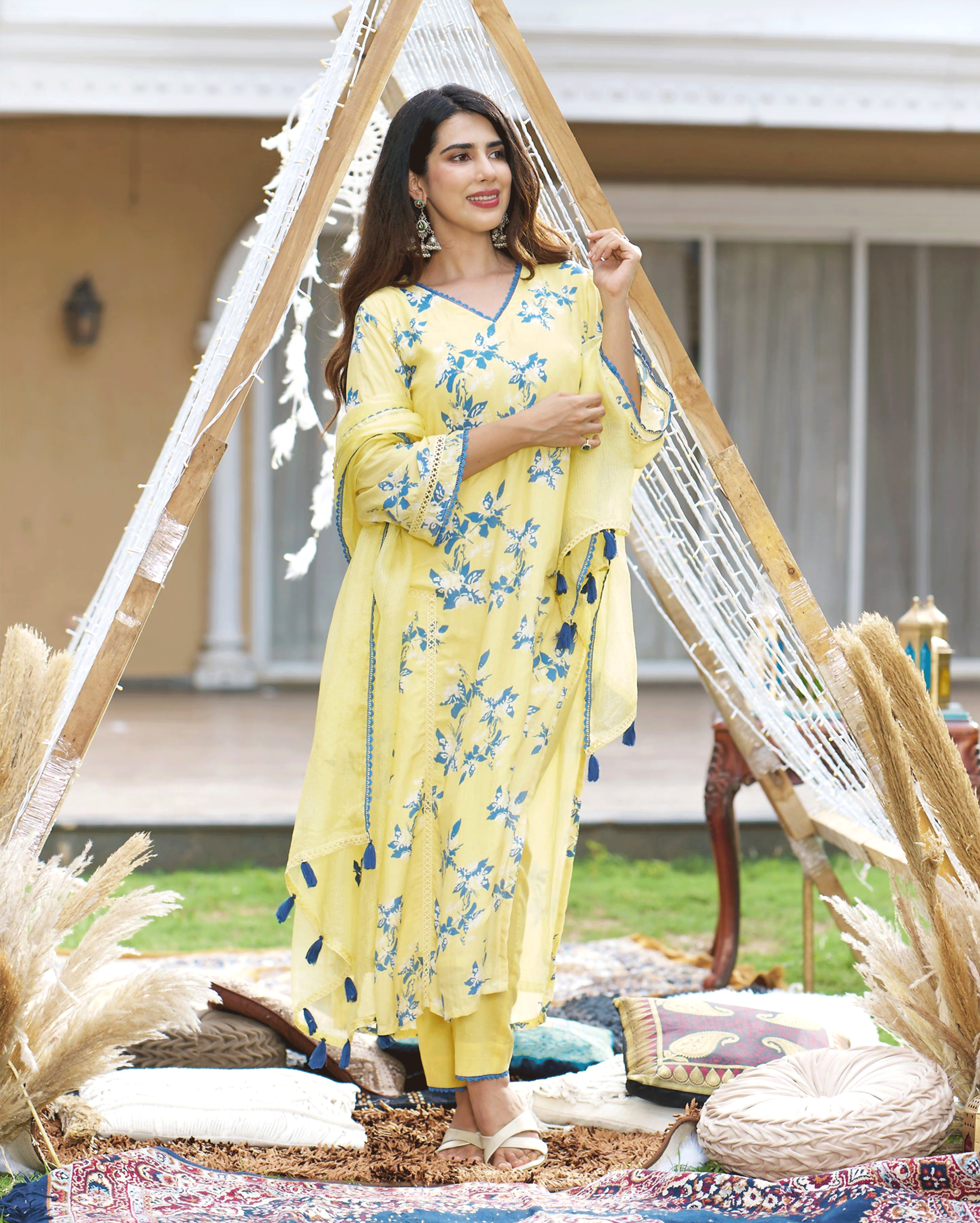 Shrinika Yellow Printed Silk Suit Set