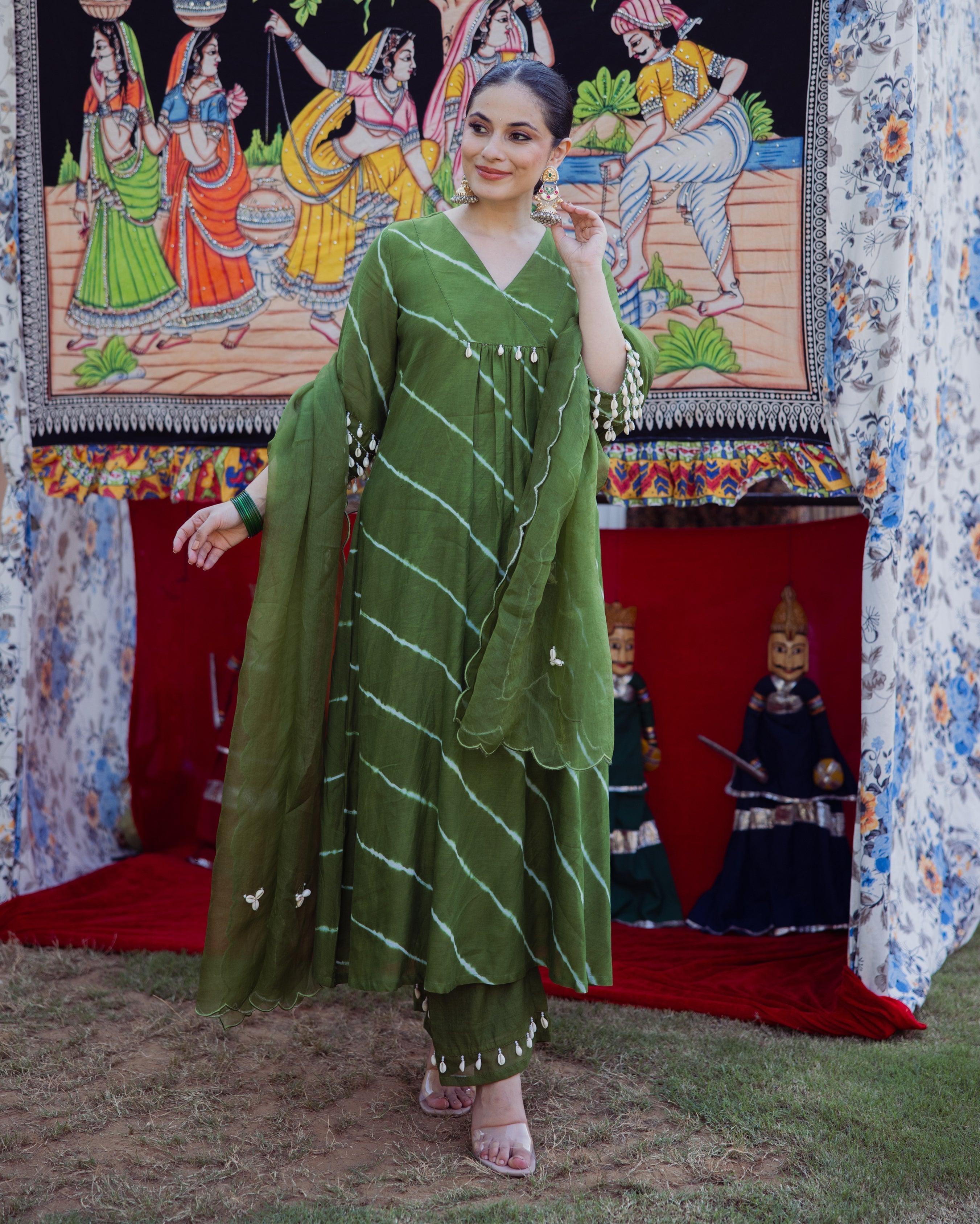 Bandhan Green Leheriya Cotton Suit Set