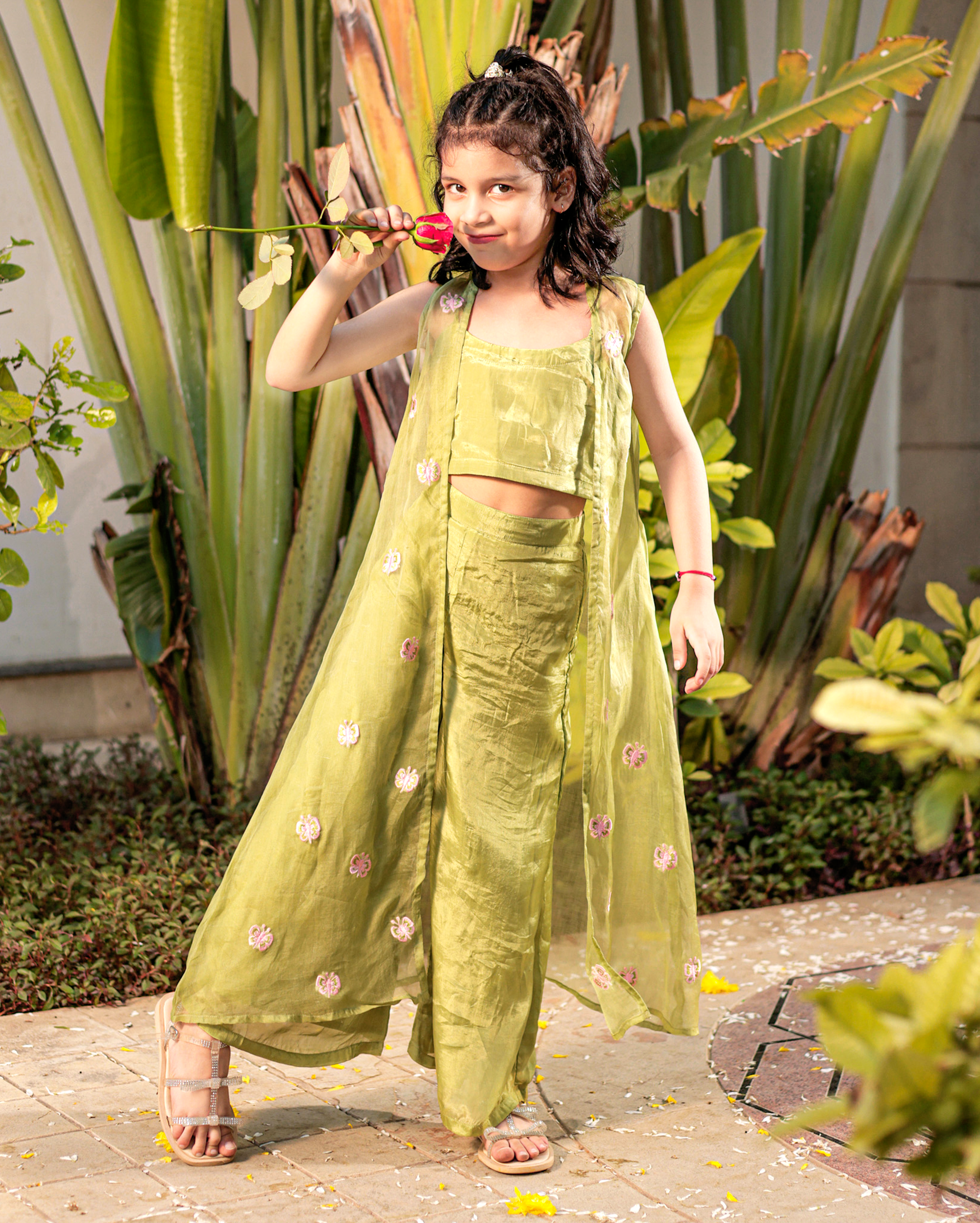 Butterfly Blossom Green Silk Coord Set