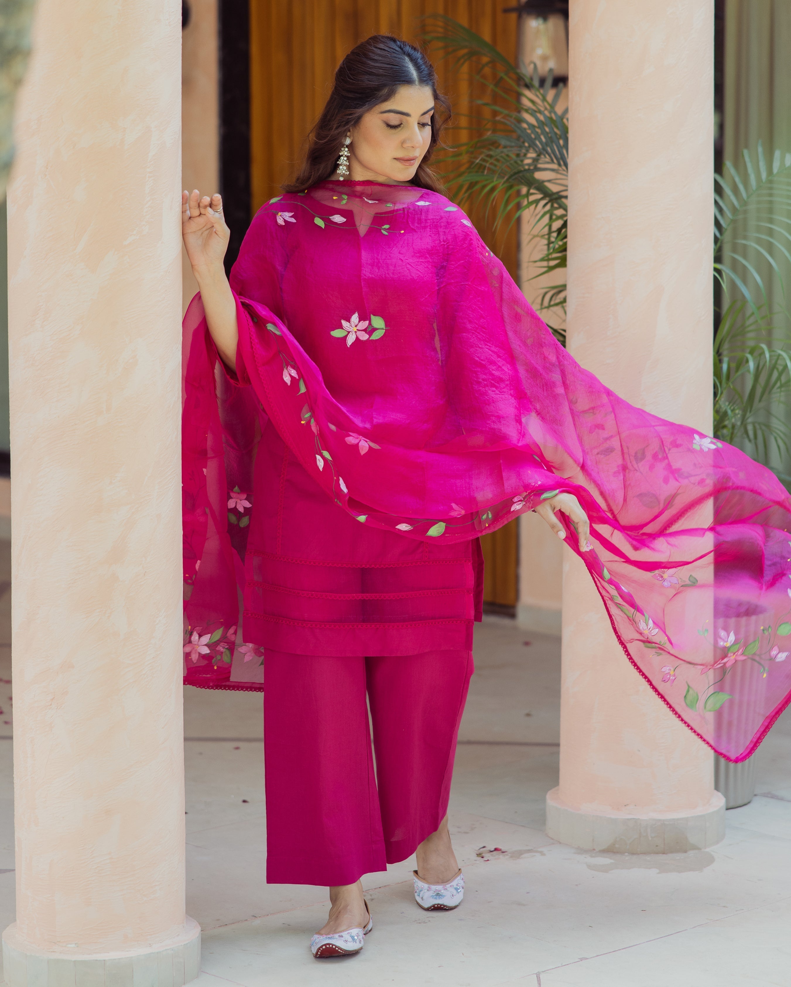 Chroma Charm Purple Handprinted Cotton Suit Set