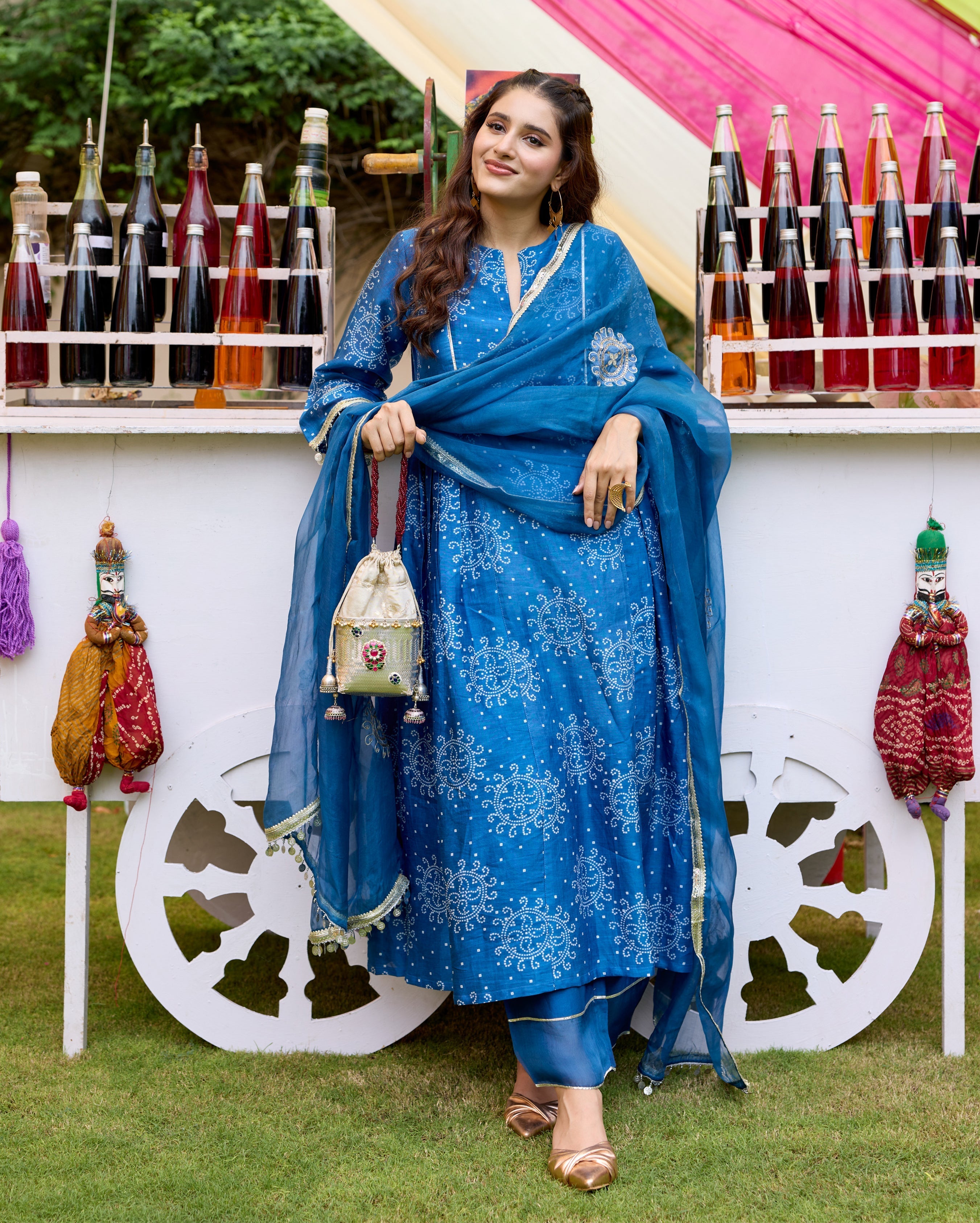 Arogya Blue Bandhani Chanderi Suit Set