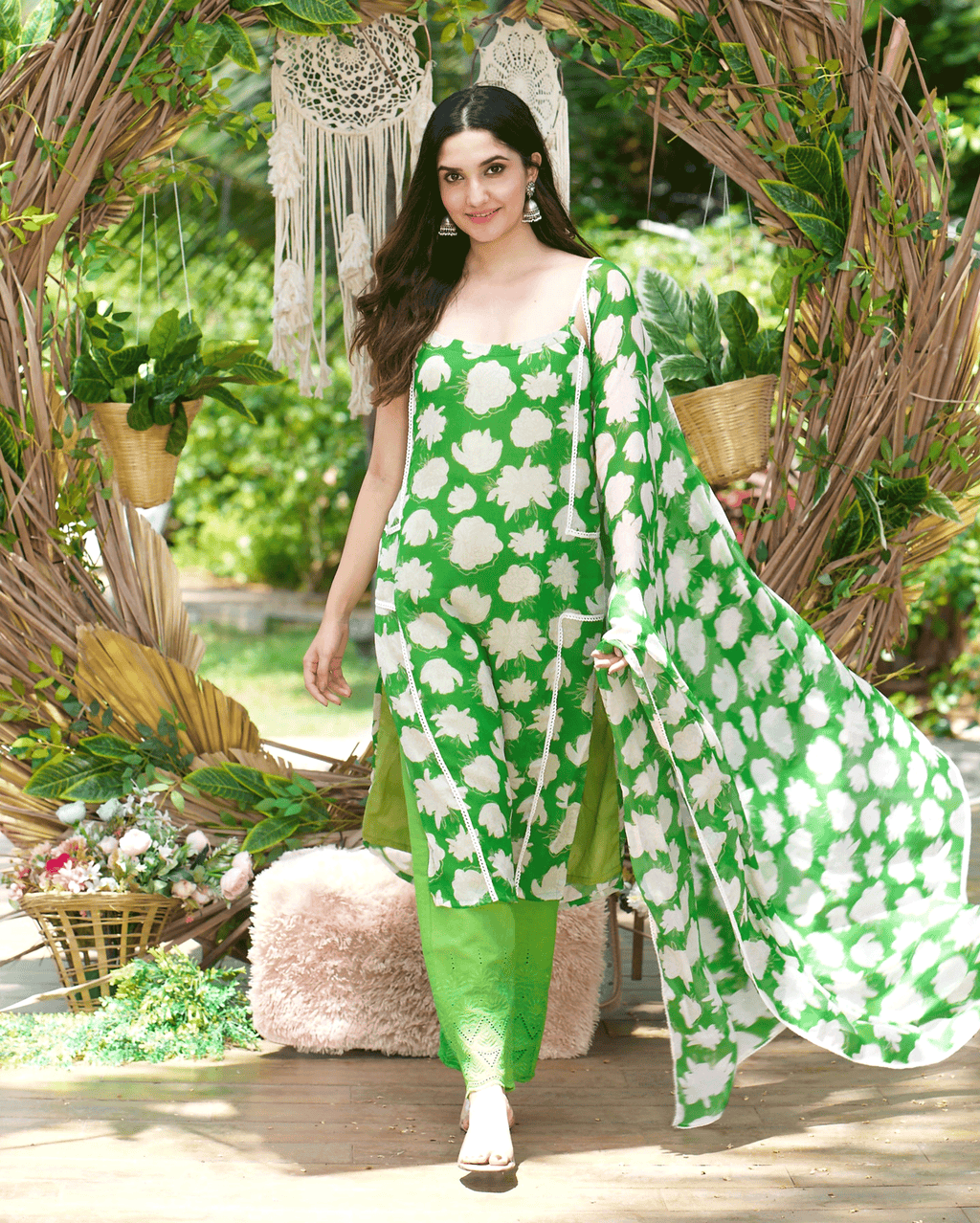 Drisana Green Printed Chiffon Suit Set