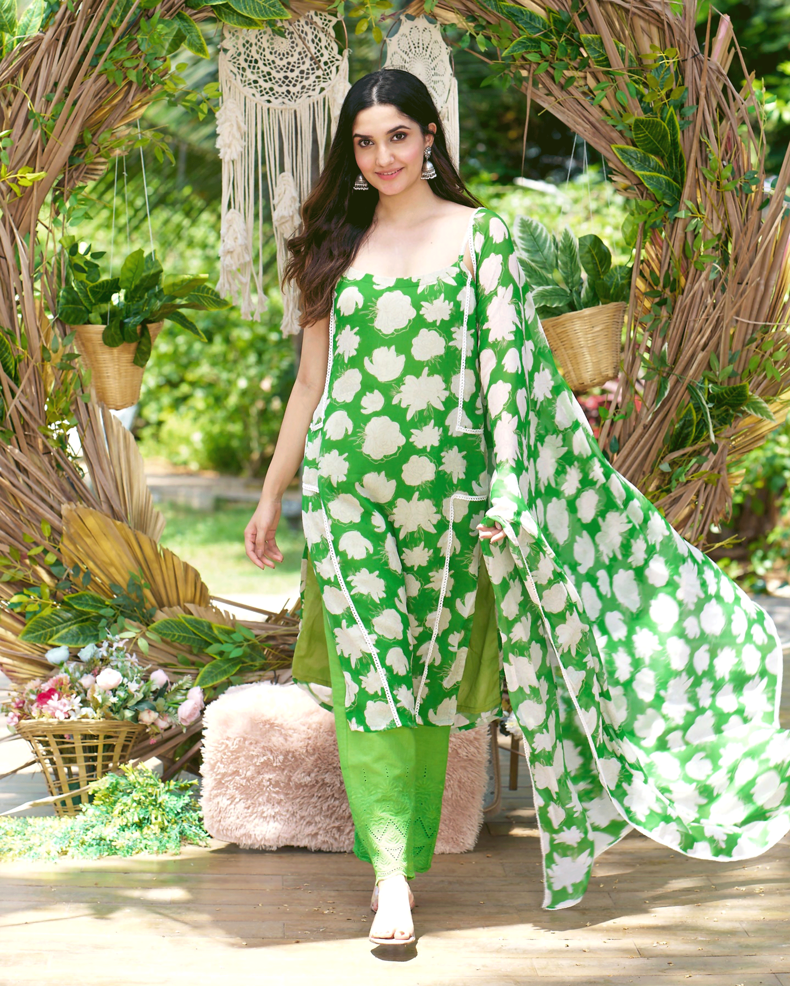 Drisana Green Printed Chiffon Suit Set