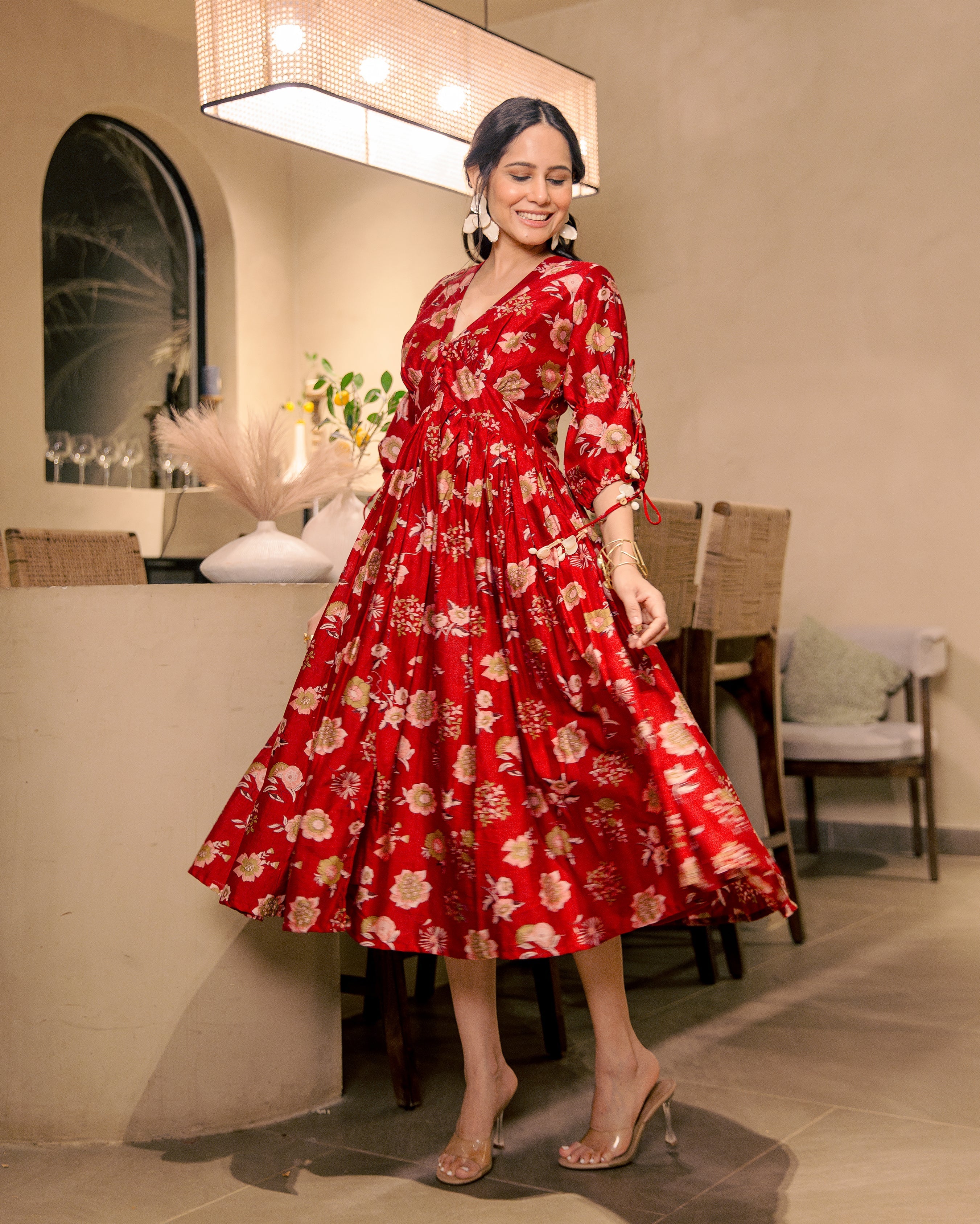 Sherrie Haze Red Muslin Printed Dress