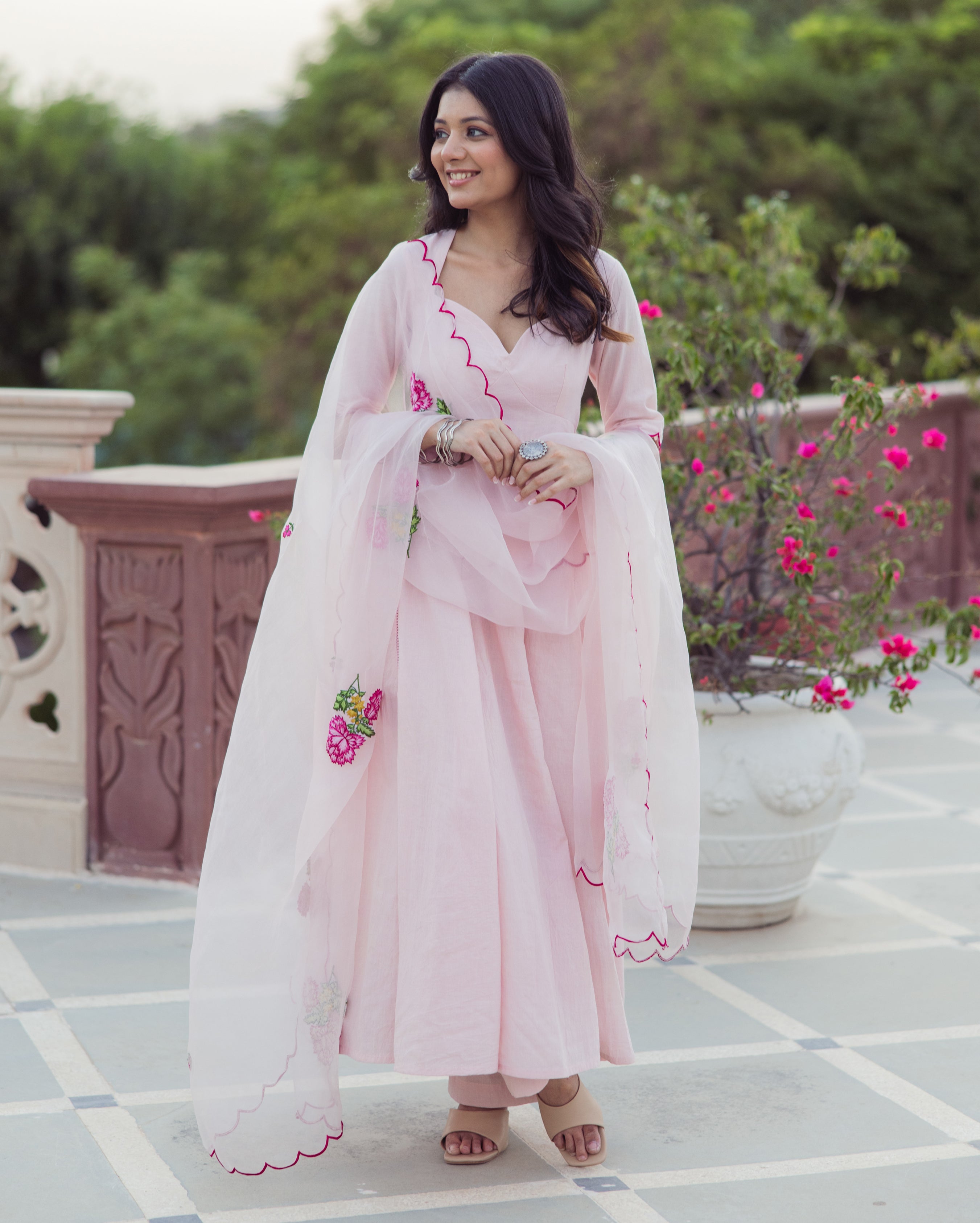 Shell Pink Embroidered Cotton Suit Set