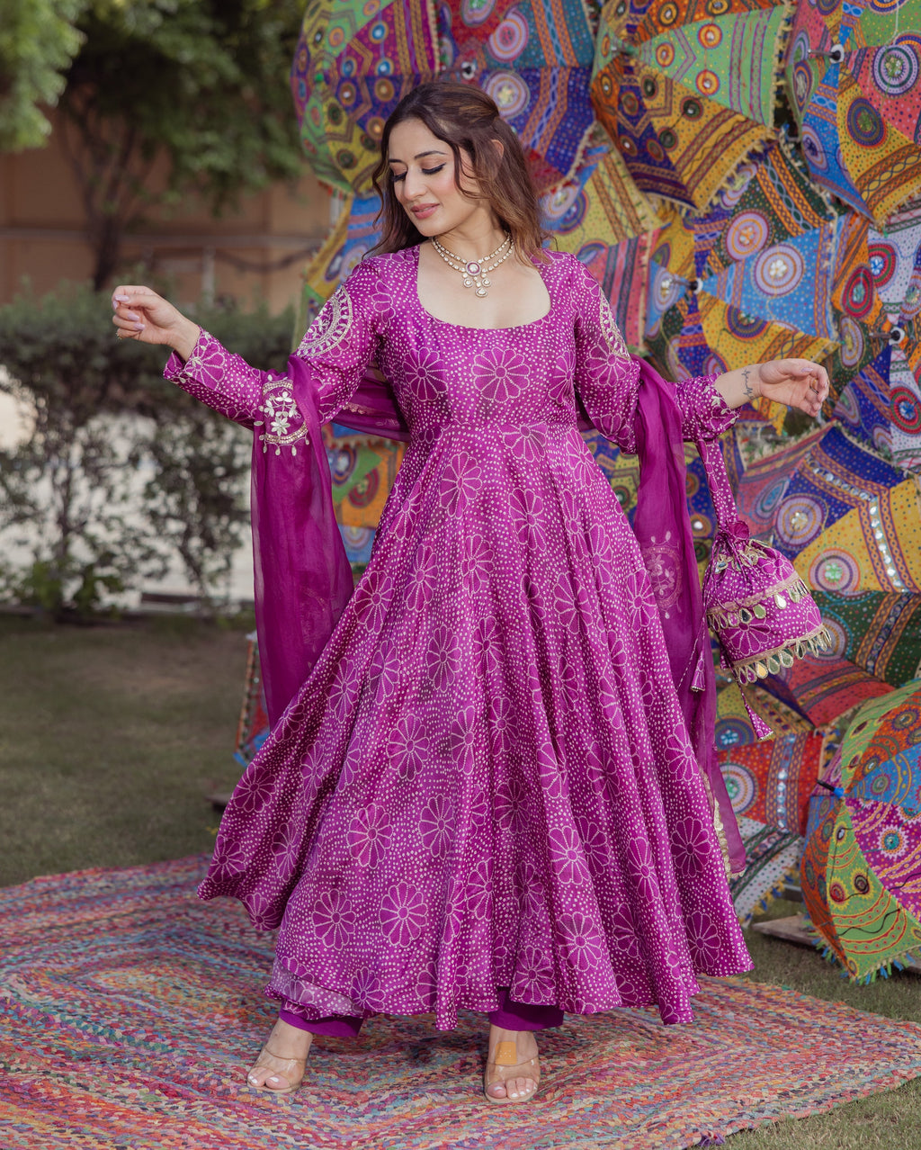 Shraddha Magenta Bandhani Chanderi Suit Set