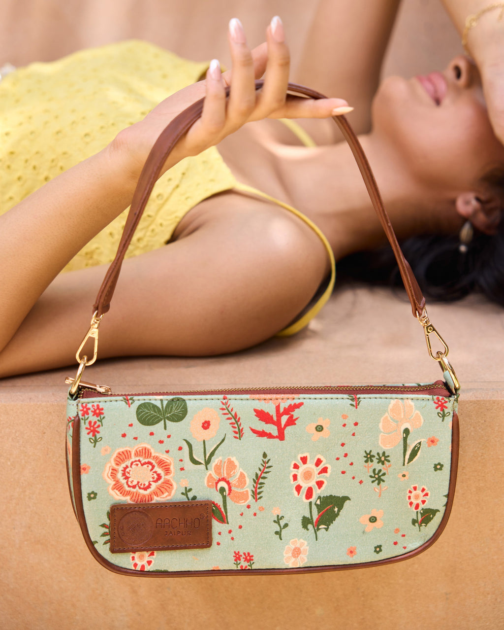 Ditsy Green Baguette Bag