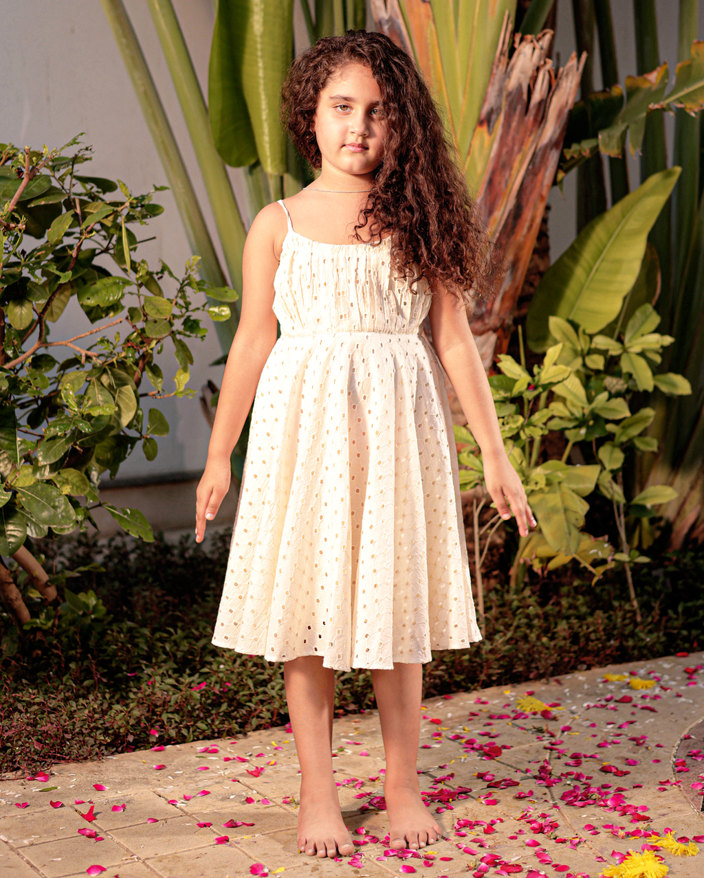 Dewdrop White Cotton Schiffli Dress