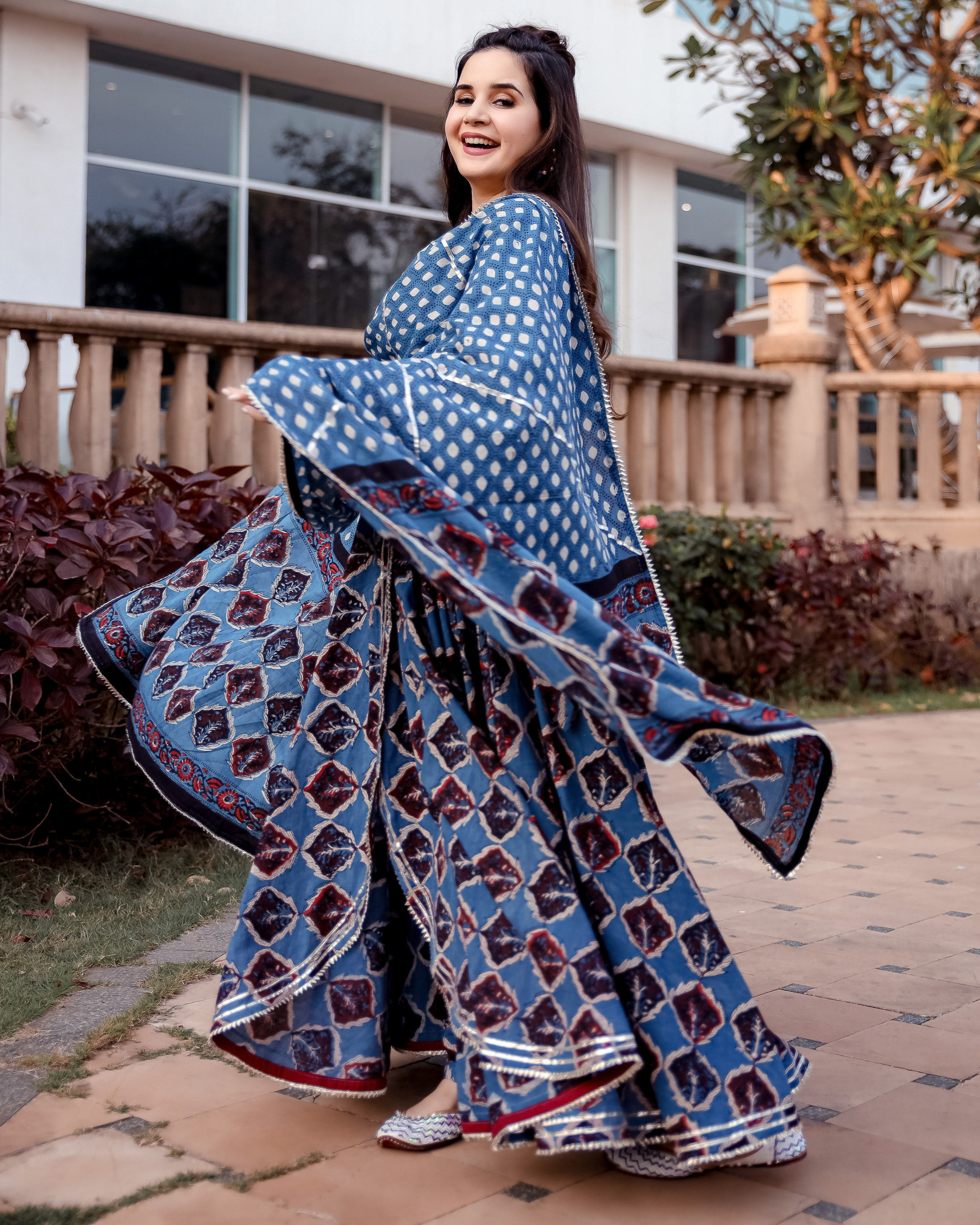 Aster Blue Handblock Suit Set