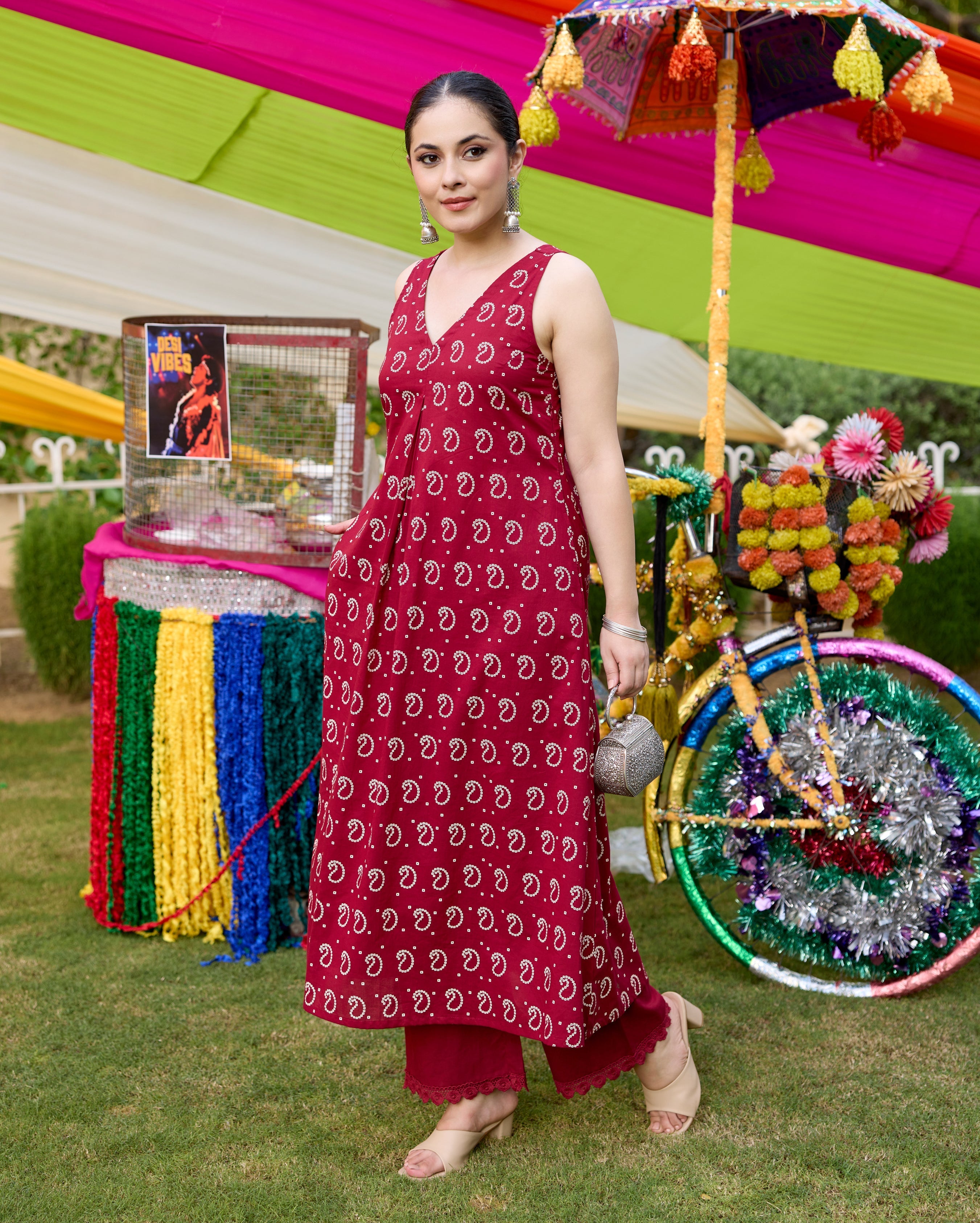 Gulaal Maroon Bandhani Cotton Kurta Set