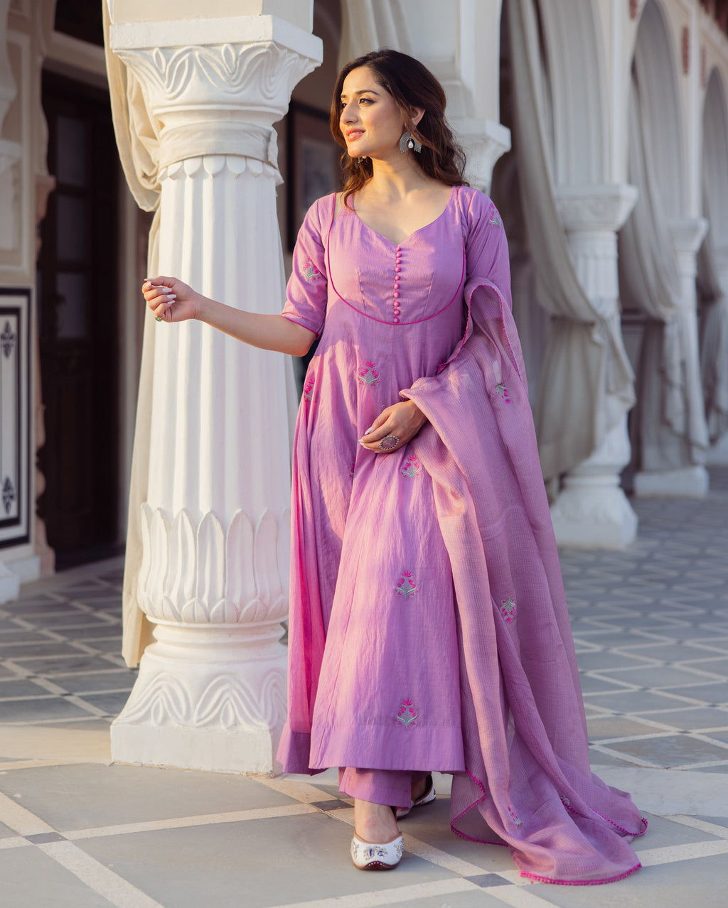 Tasha Purple Embroidered Chanderi Suit Set