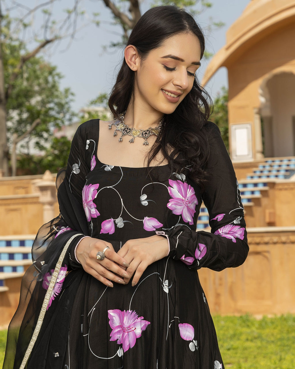Neea Handpainted Cotton Silk Suit Set