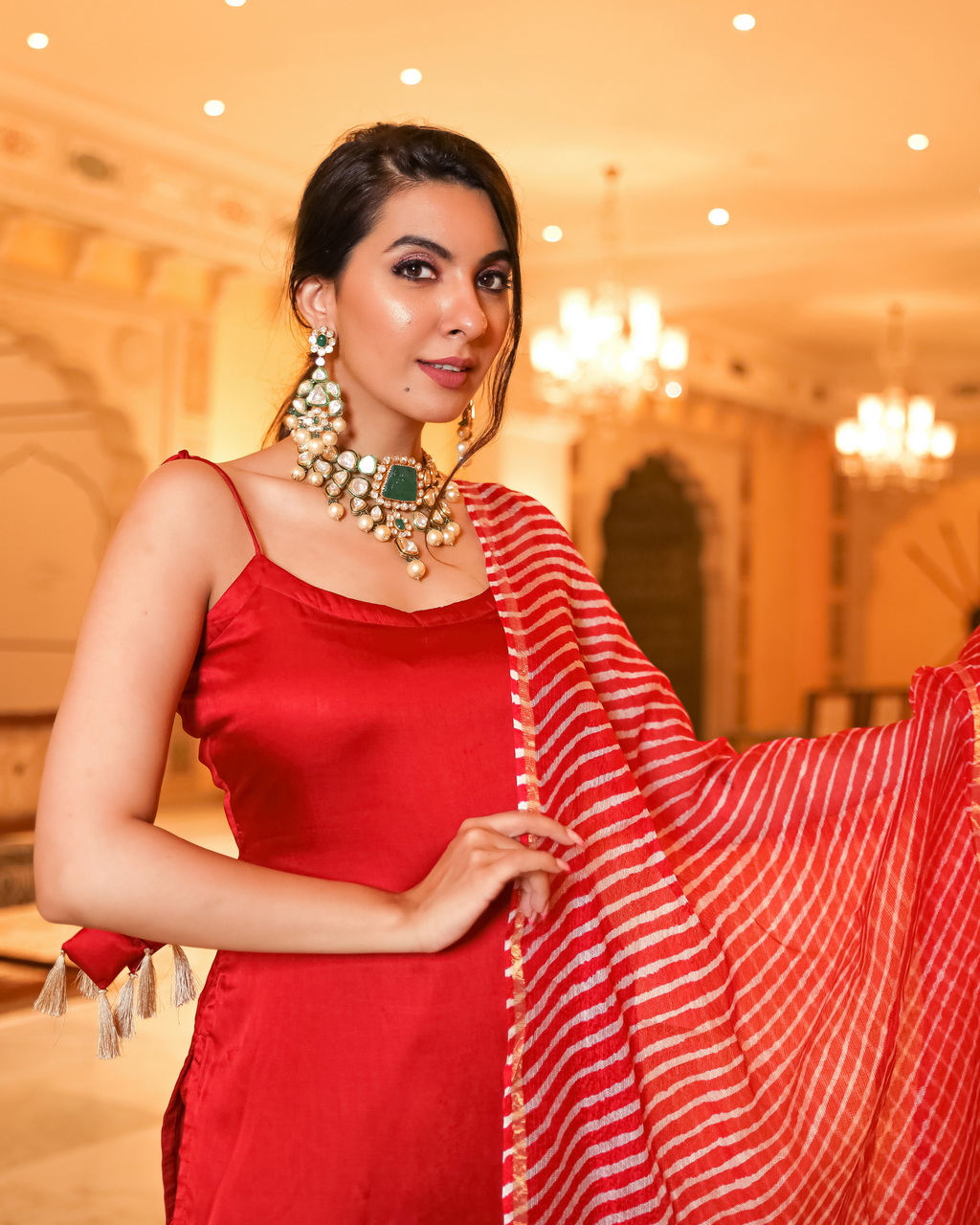 Red Grace Leheriya Suit Set